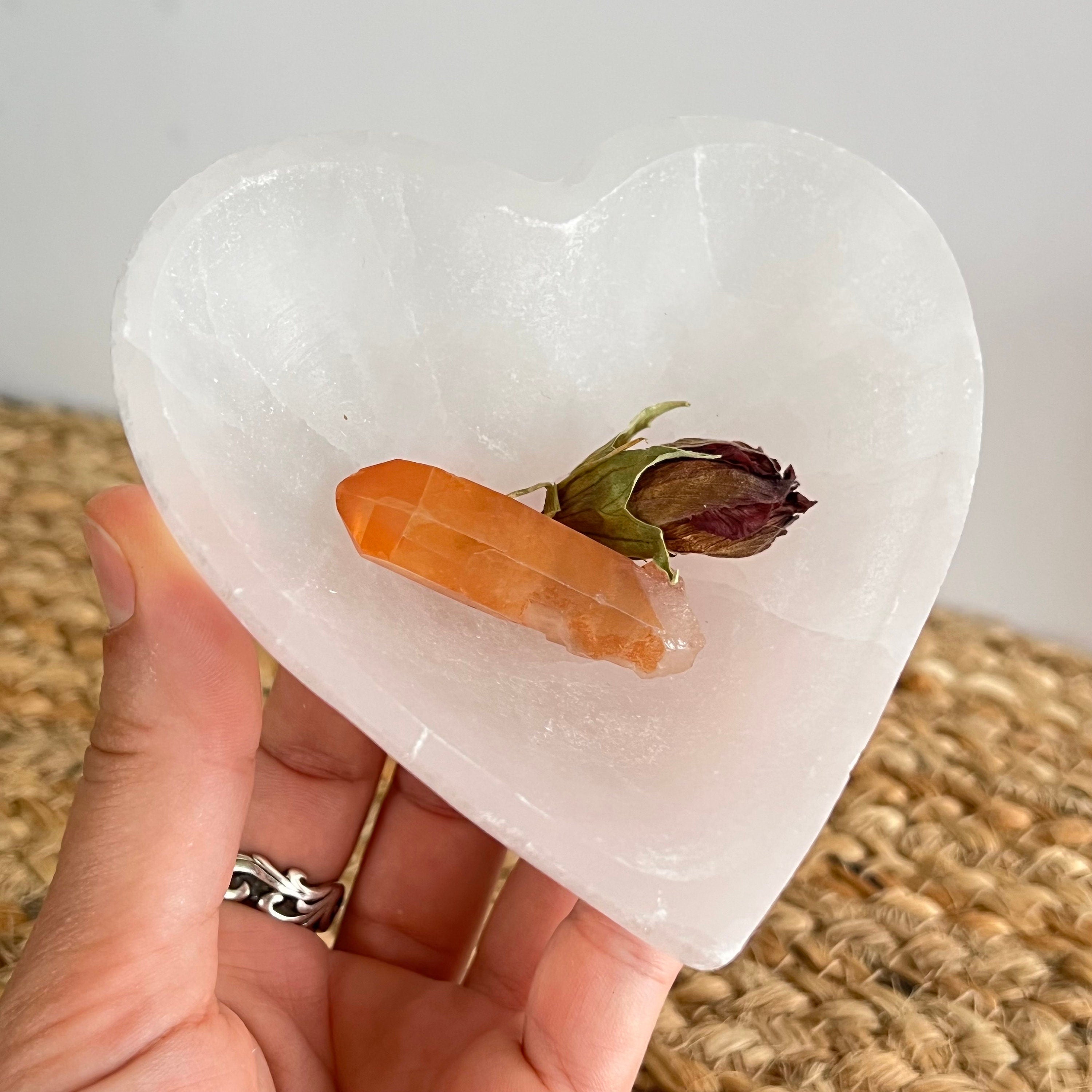 Selenite Crystal Charging Station, Heart Shape Offering Bowl