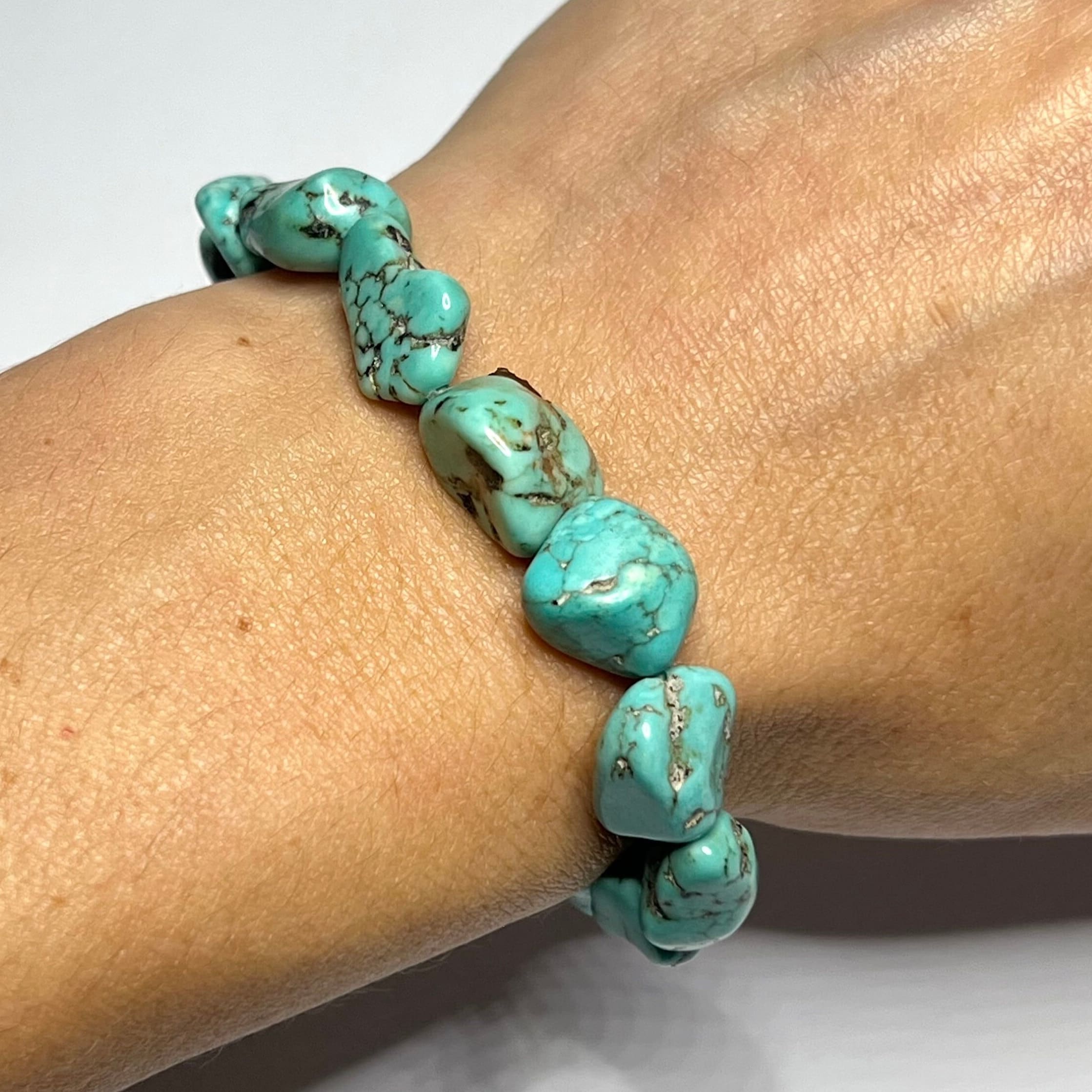 Howlite Turquoise Nugget Bracelet: Gemstone Beaded Stretch Bracelet