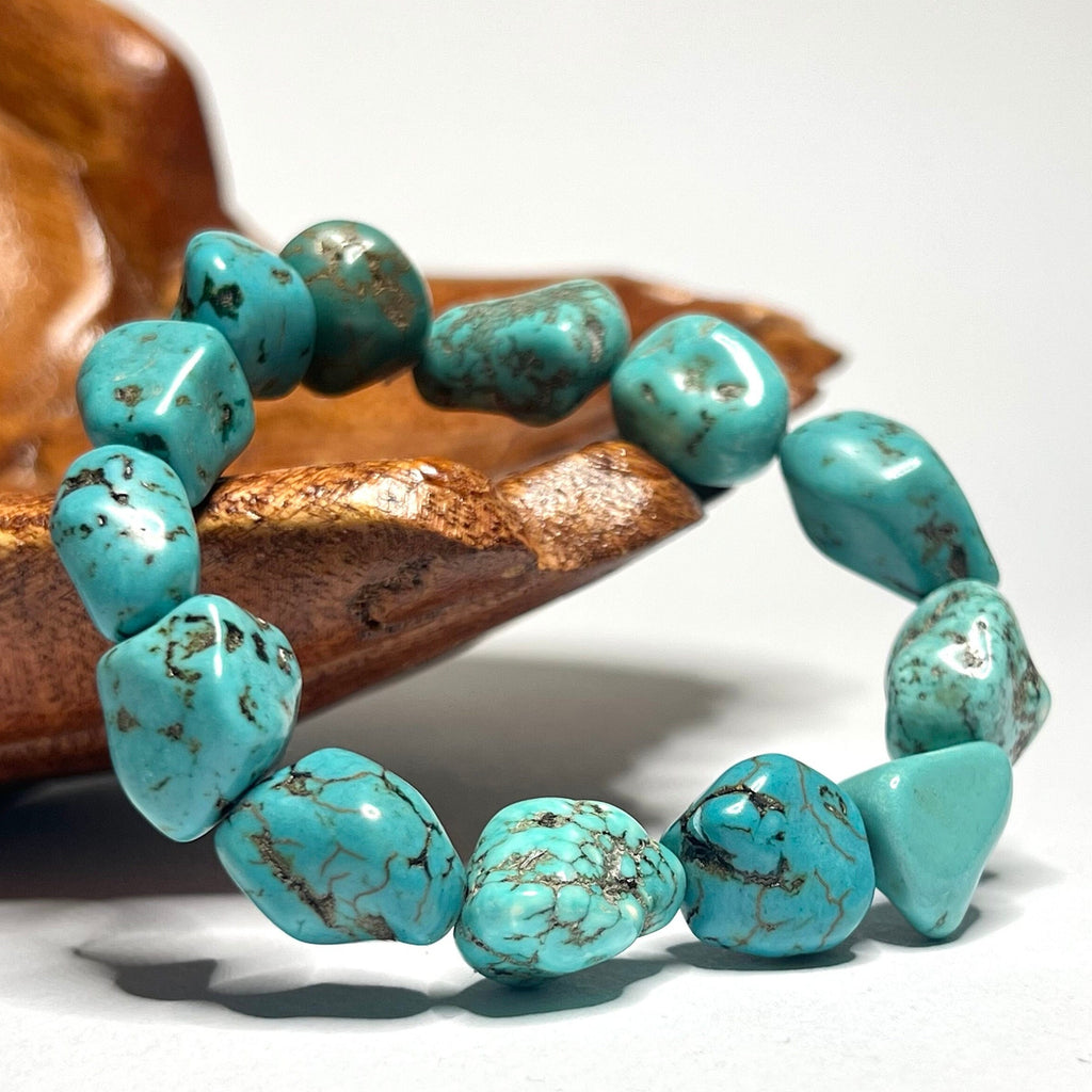 Howlite Turquoise Nugget Bracelet: Gemstone Beaded Stretch Bracelet