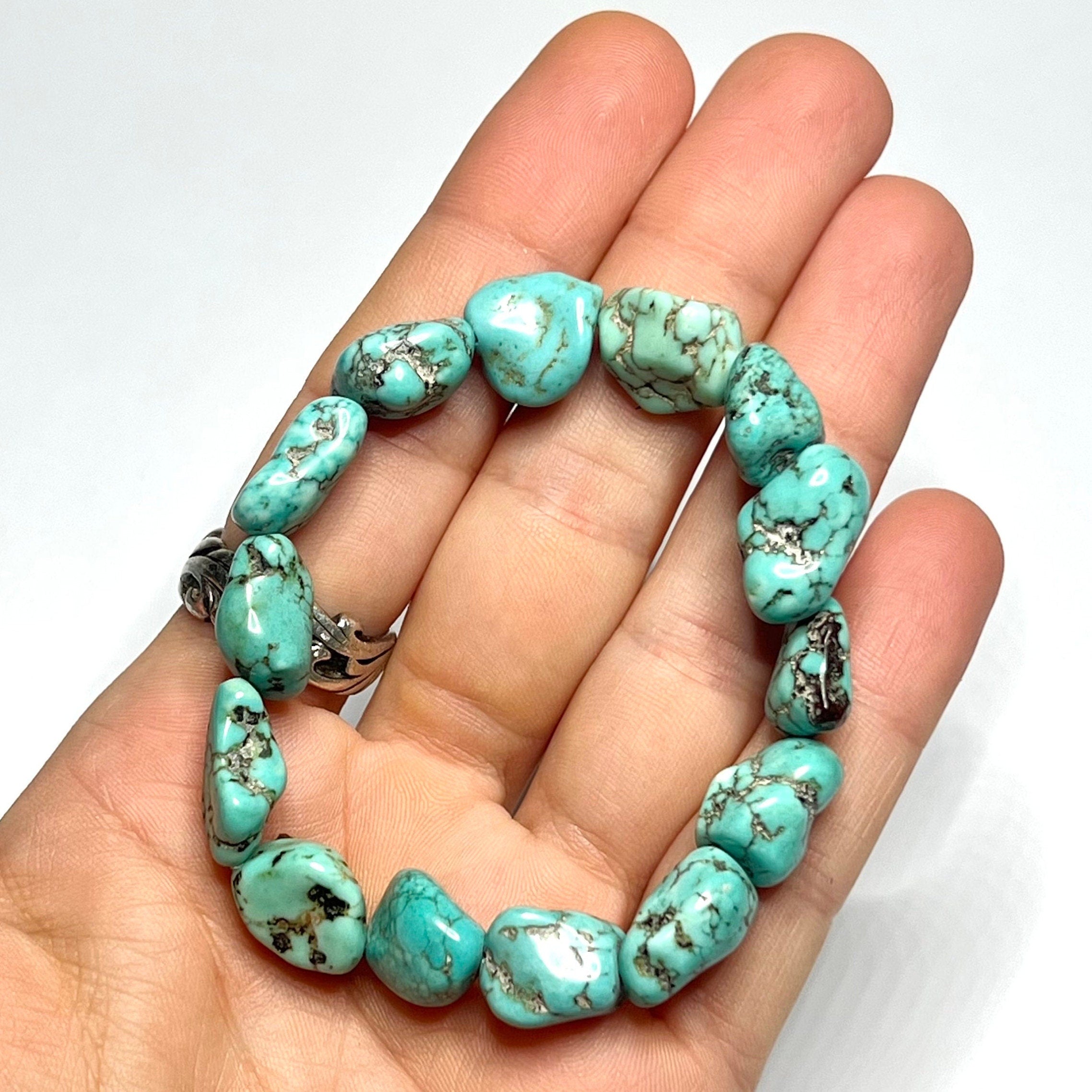 Howlite Turquoise Nugget Bracelet: Gemstone Beaded Stretch Bracelet