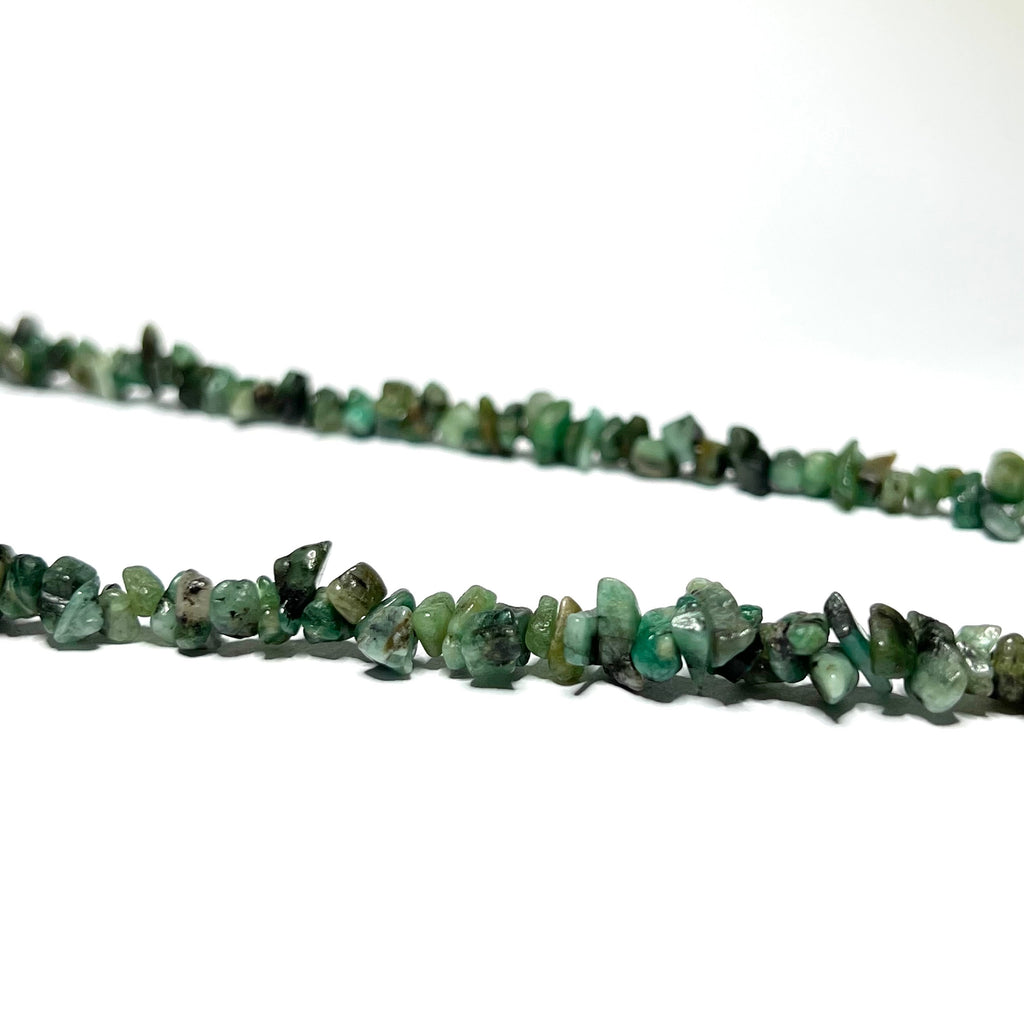 Emerald Chip Gemstone Necklace: Long 36 Inch Crystal Strand