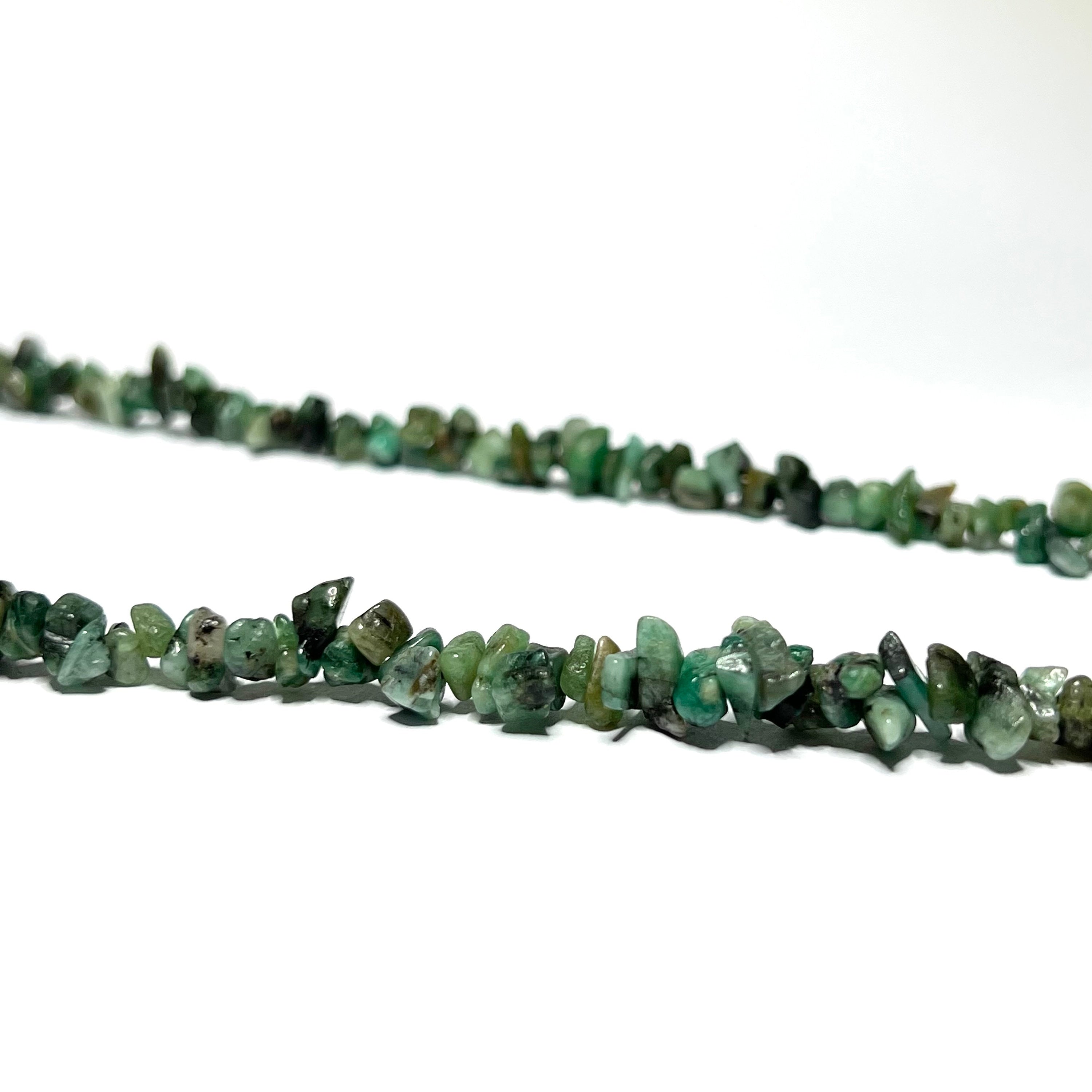 Emerald Chip Gemstone Necklace: Long 36 Inch Crystal Strand