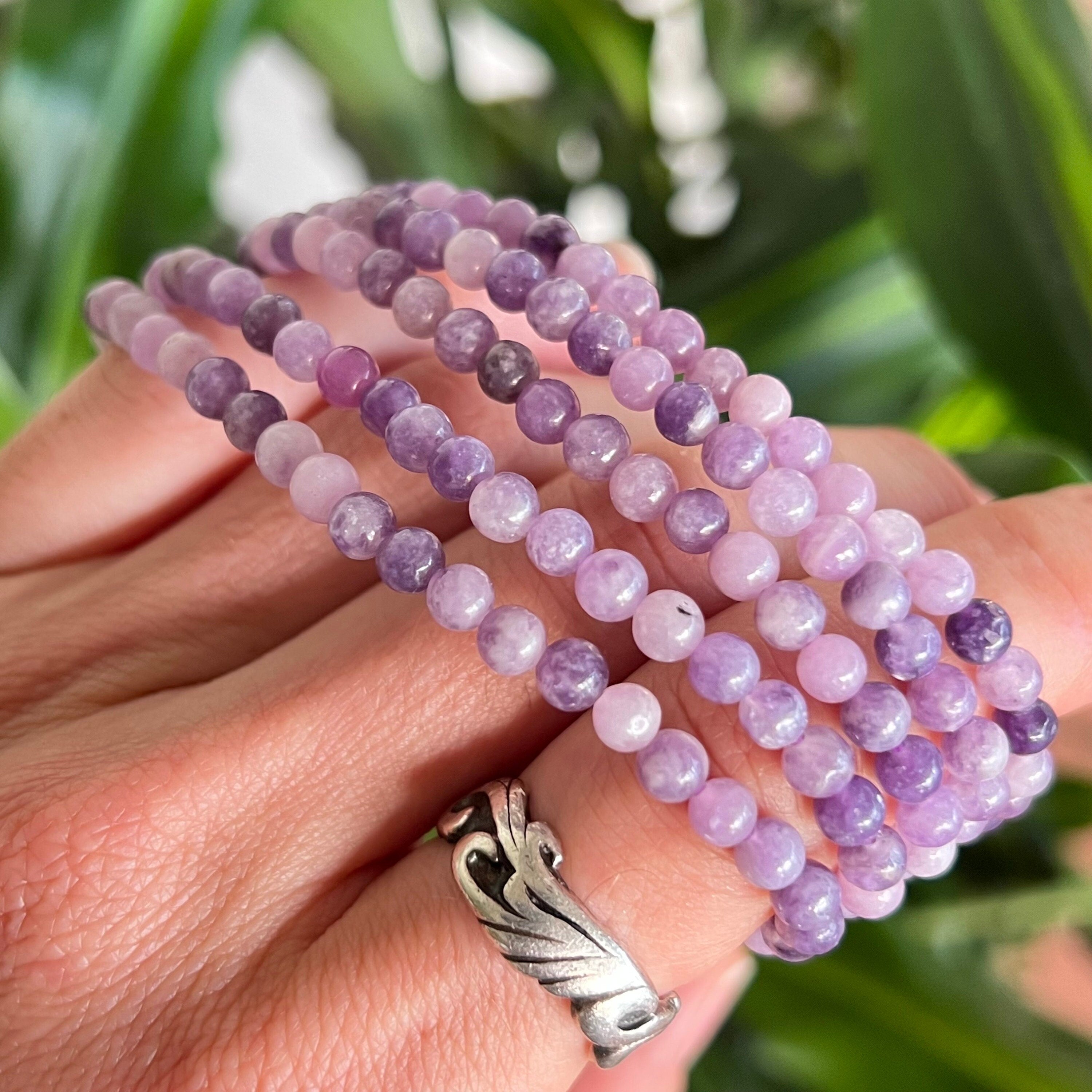 Lepidolite Crystal Bracelet: Handmade Gemstone Beaded Bracelet - #2