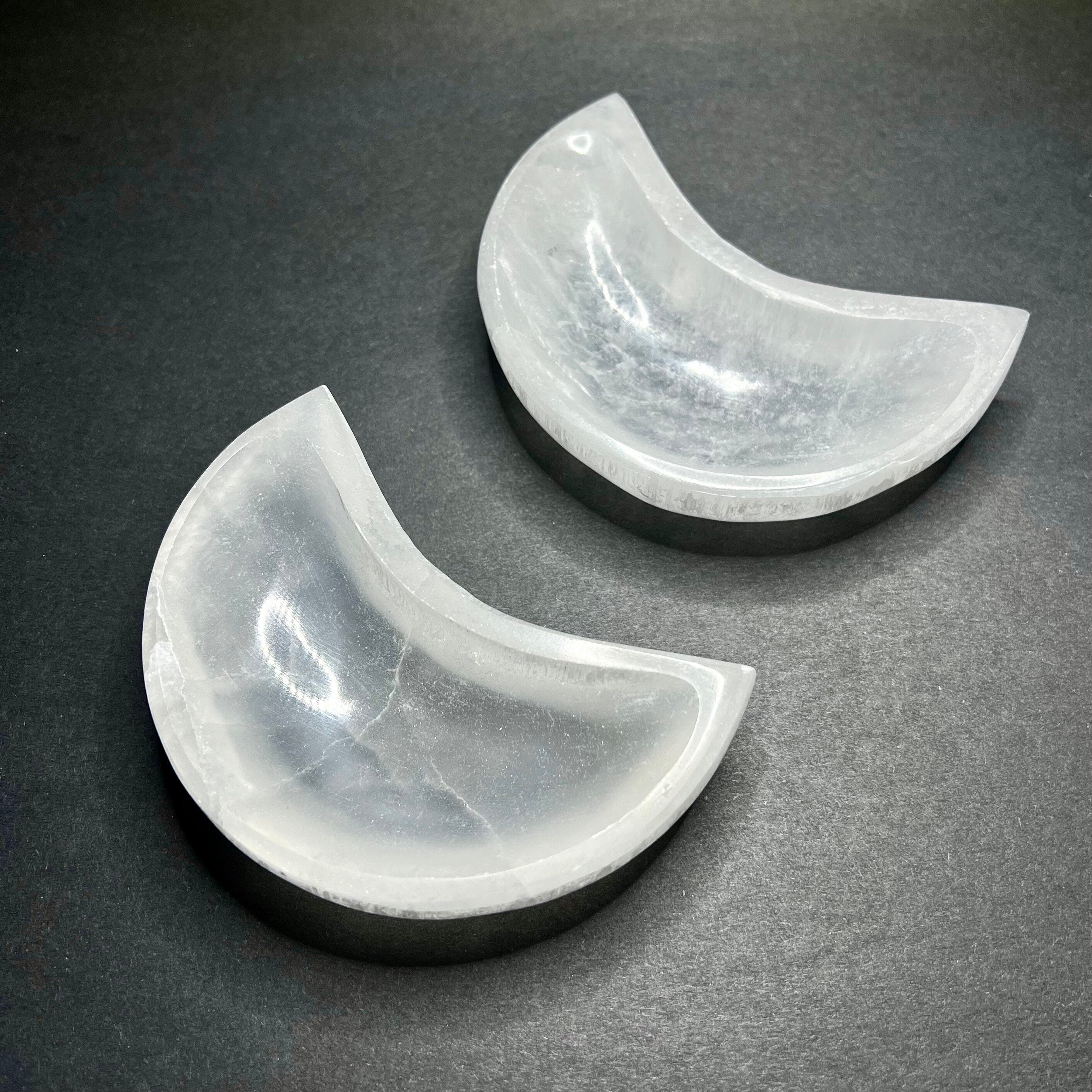 Moroccan Selenite Crescent Moon Charging Bowl: Hand-Carved Crystal Bowl