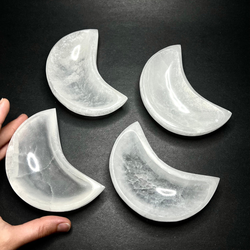 Moroccan Selenite Crescent Moon Charging Bowl: Hand-Carved Crystal Bowl