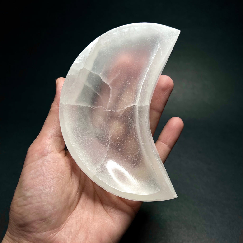 Moroccan Selenite Crescent Moon Charging Bowl: Hand-Carved Crystal Bowl
