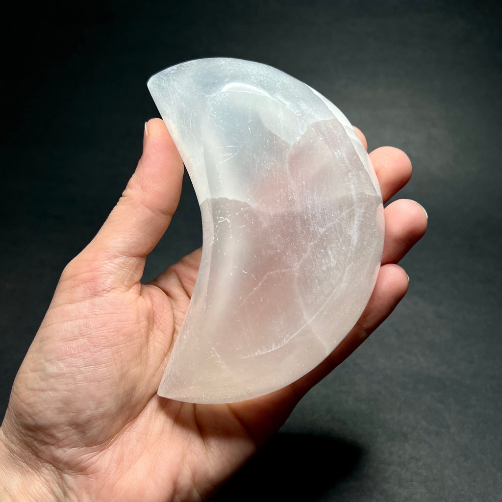 Moroccan Selenite Crescent Moon Charging Bowl: Hand-Carved Crystal Bowl