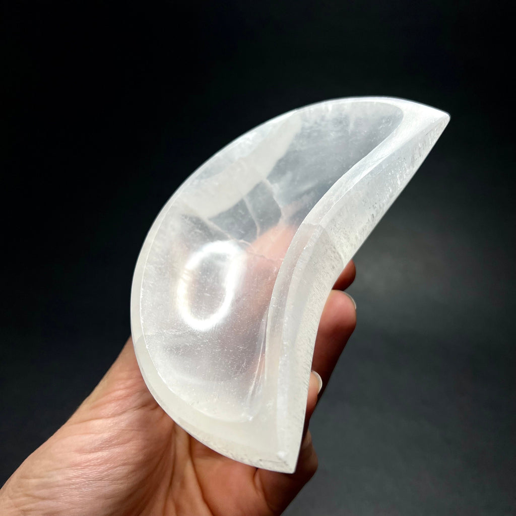 Moroccan Selenite Crescent Moon Charging Bowl: Hand-Carved Crystal Bowl
