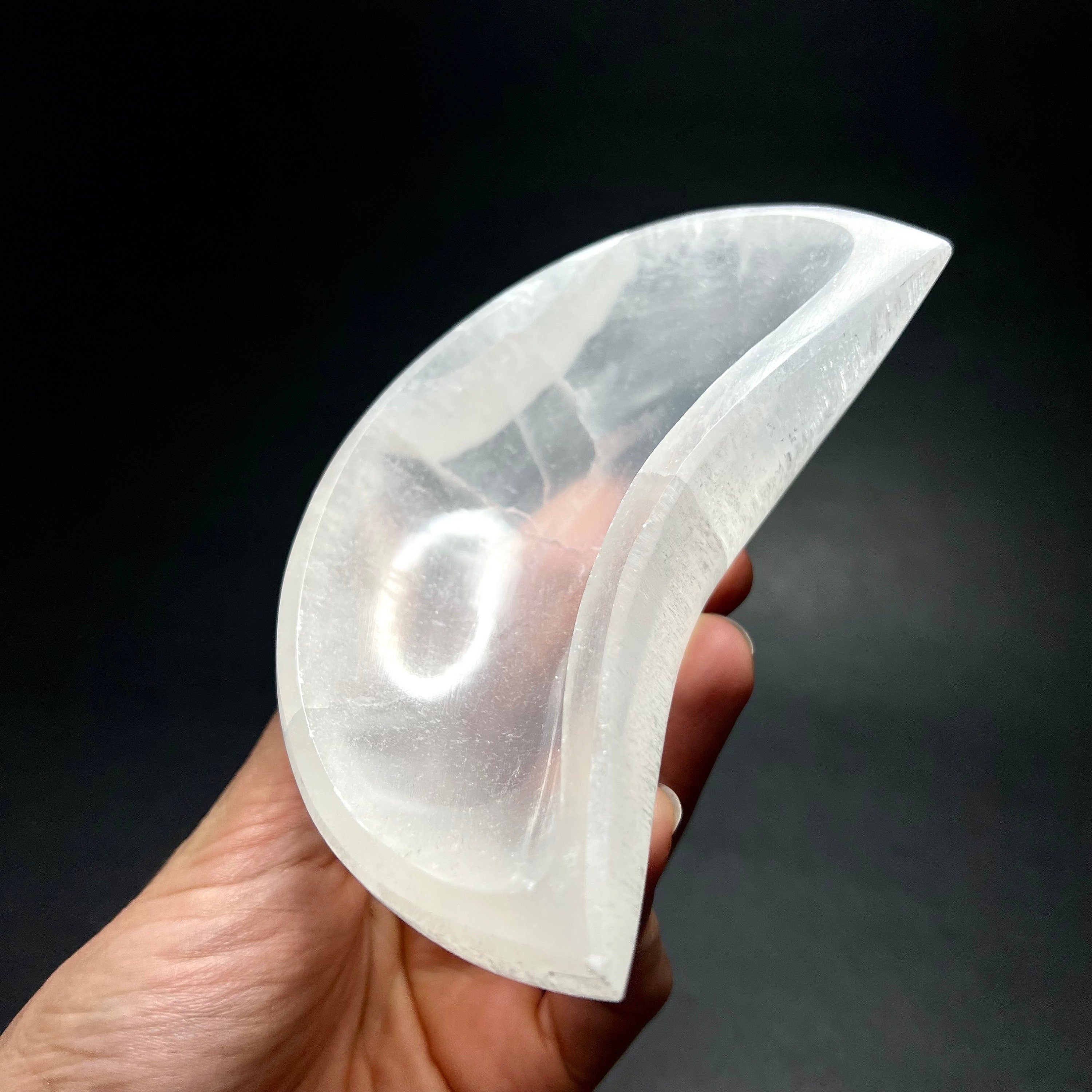 Moroccan Selenite Crescent Moon Charging Bowl: Hand-Carved Crystal Bowl