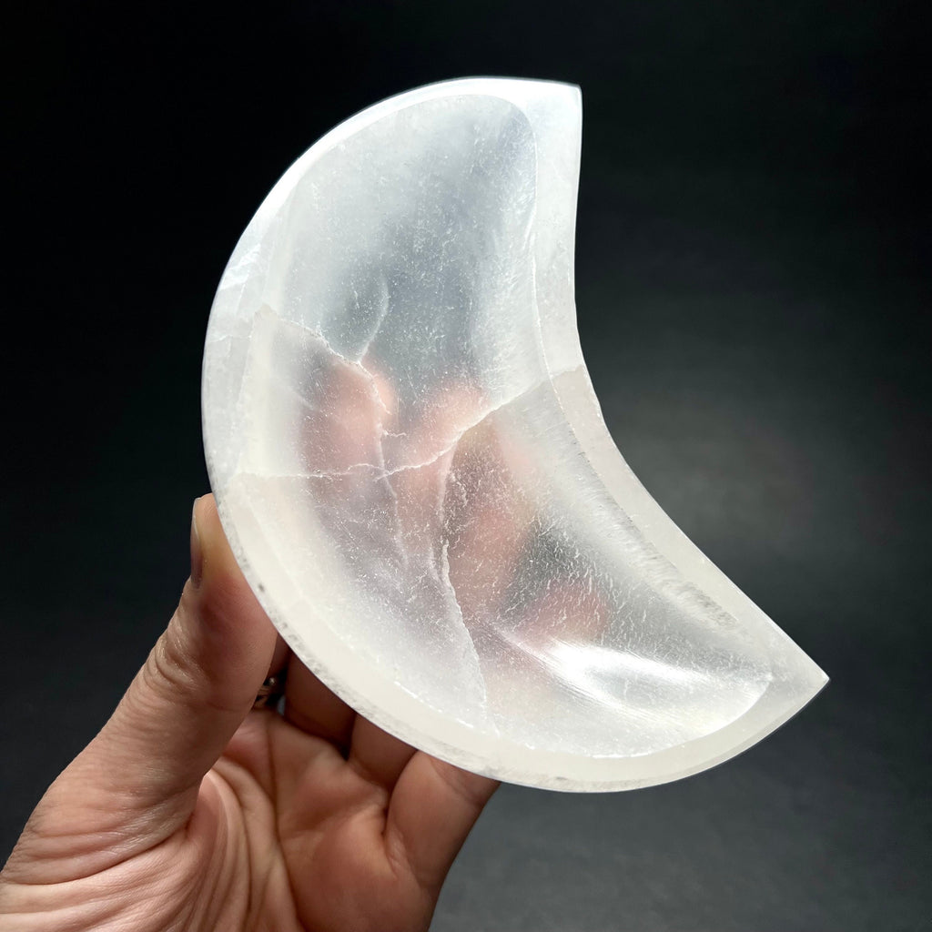 Moroccan Selenite Crescent Moon Charging Bowl: Hand-Carved Crystal Bowl