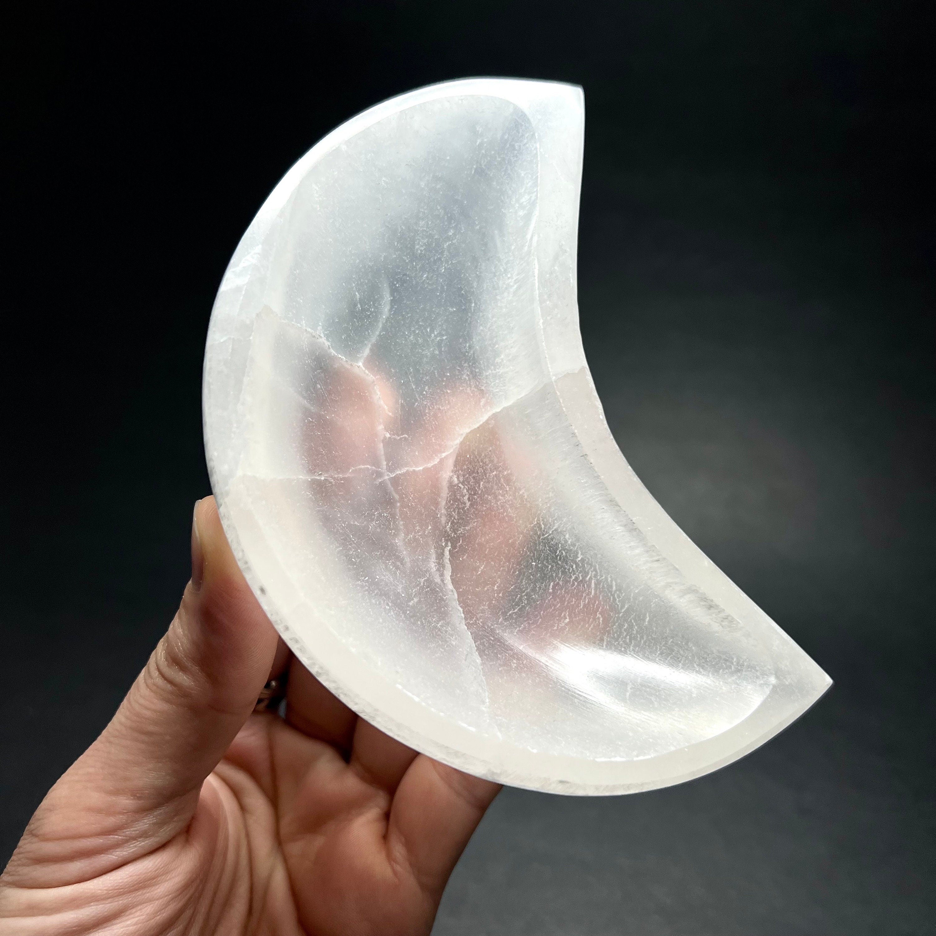 Moroccan Selenite Crescent Moon Charging Bowl: Hand-Carved Crystal Bowl