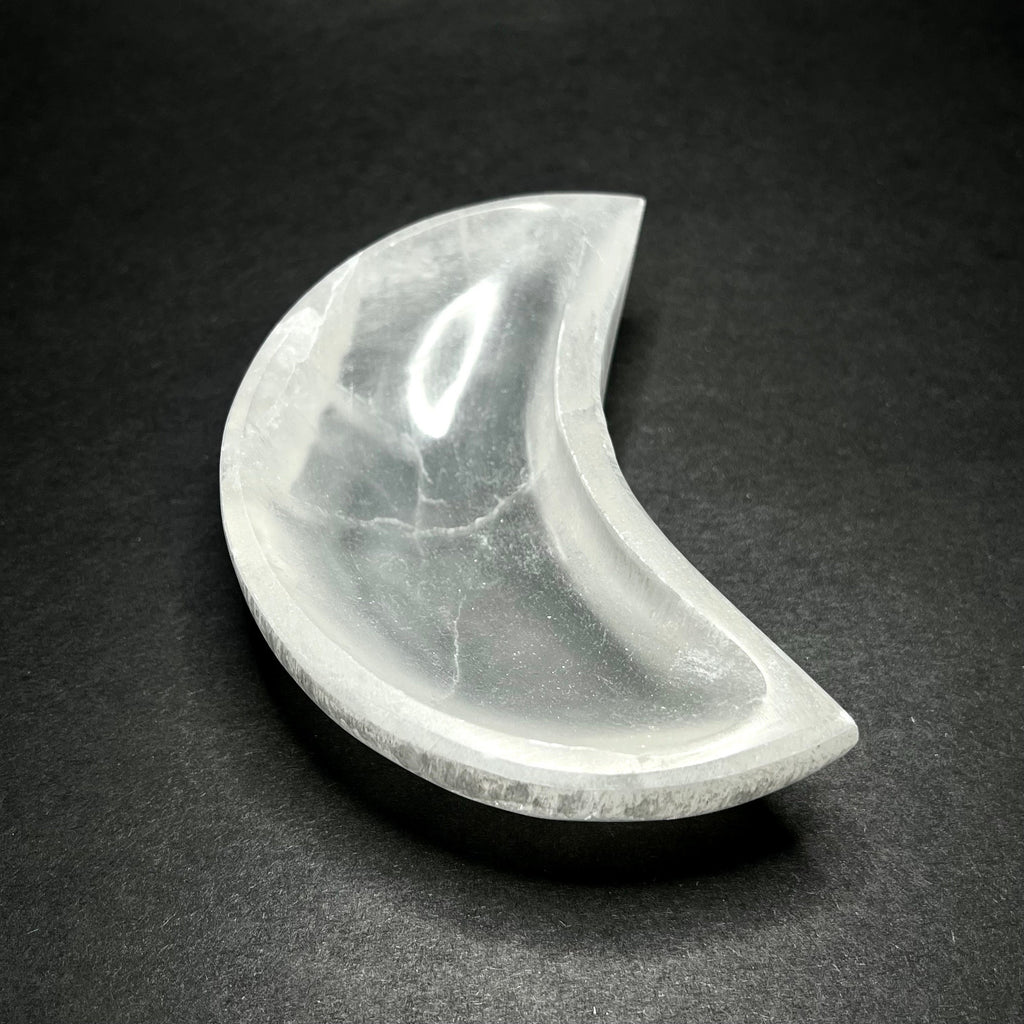 Moroccan Selenite Crescent Moon Charging Bowl: Hand-Carved Crystal Station
