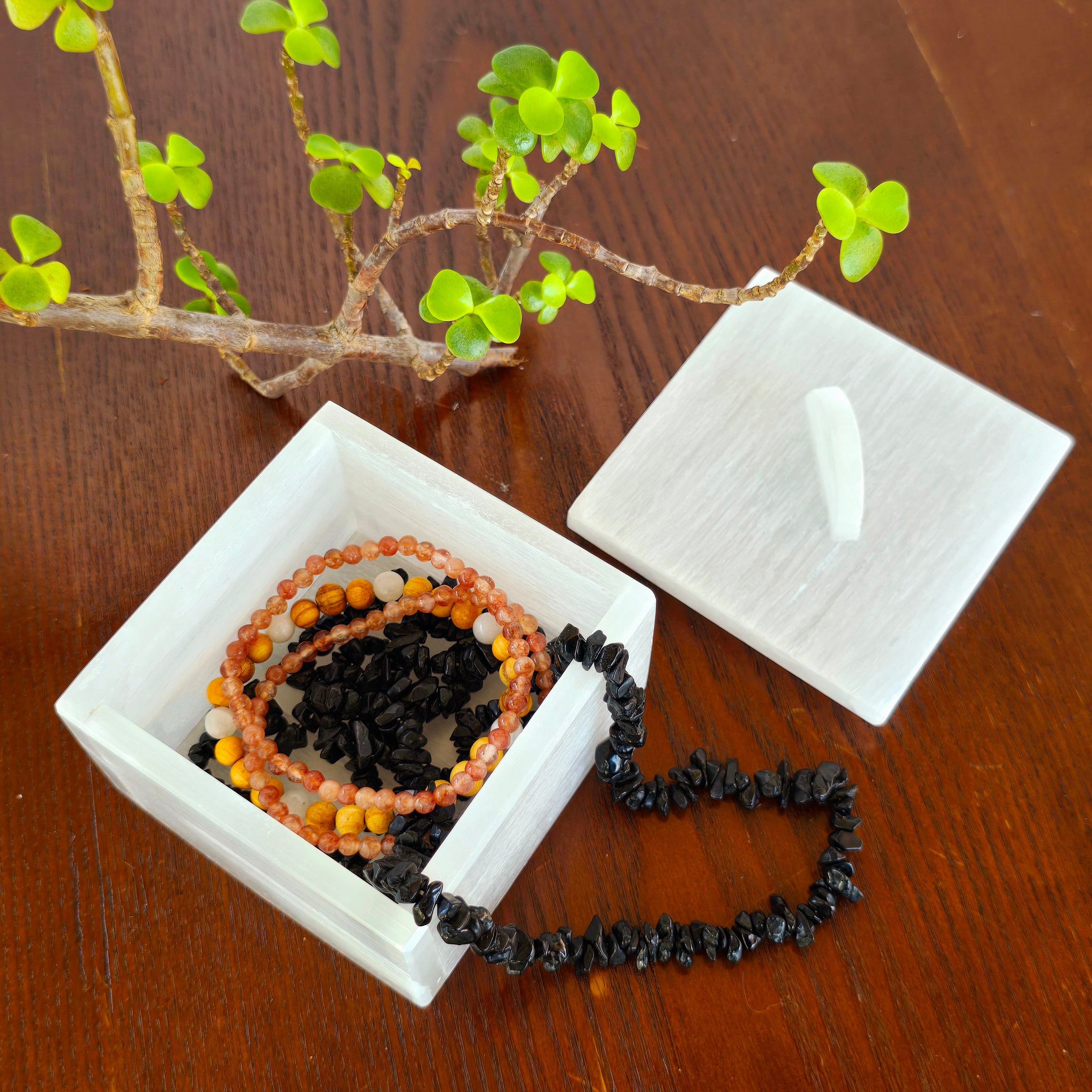 Handmade Moroccan Selenite Crystal Charging Jewelry Box