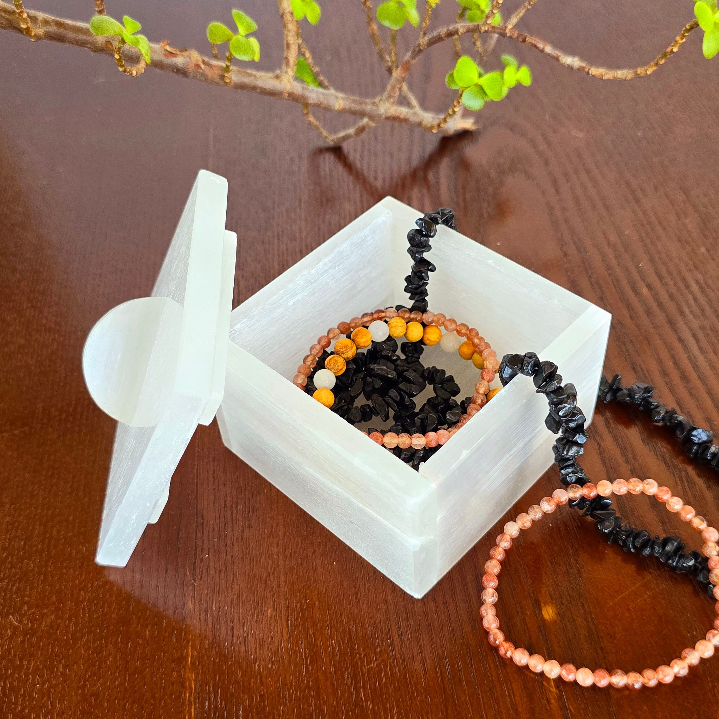 Handmade Moroccan Selenite Crystal Charging Jewelry Box