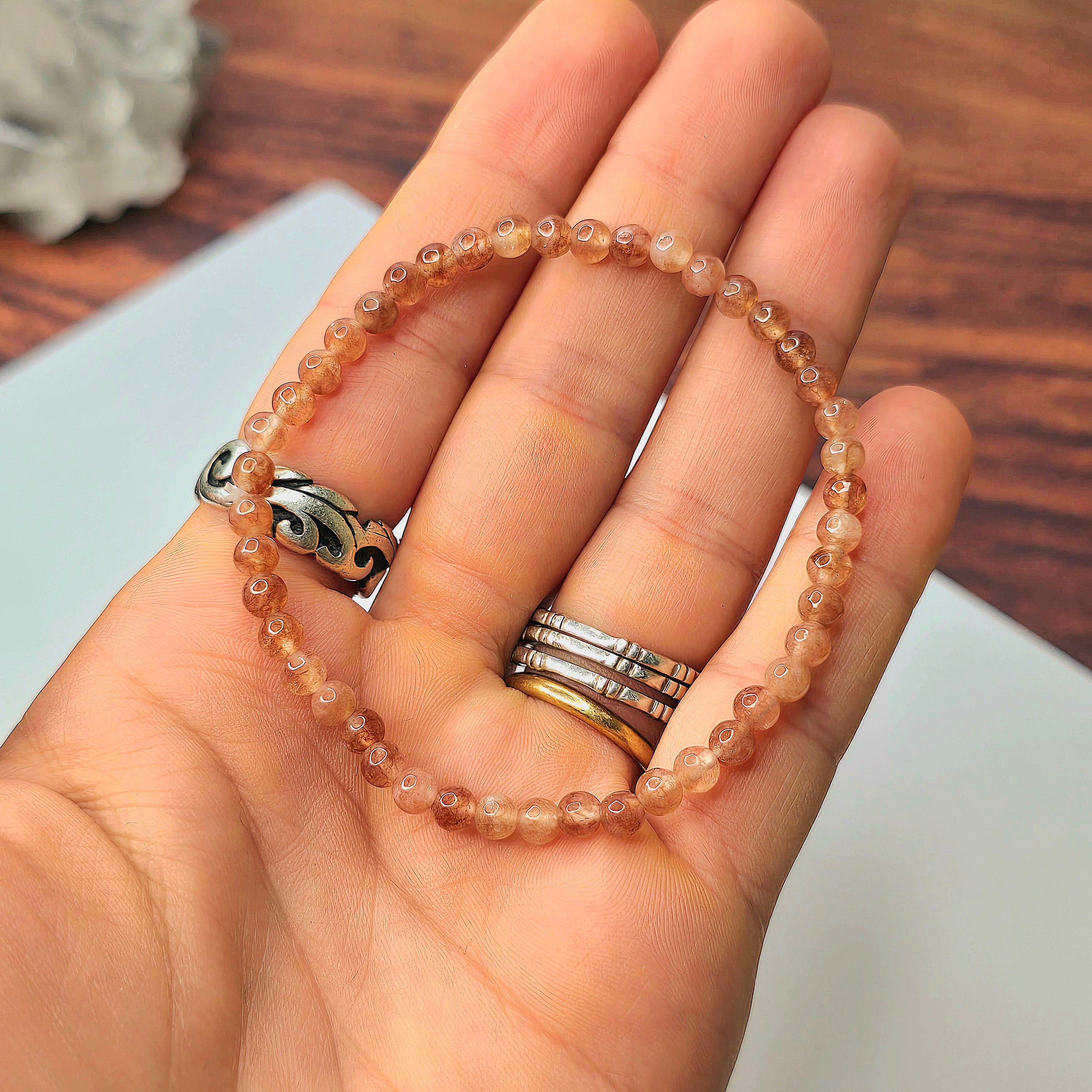 Sunstone Crystal Bracelet, Handmade Gemstone Beaded Bracelet