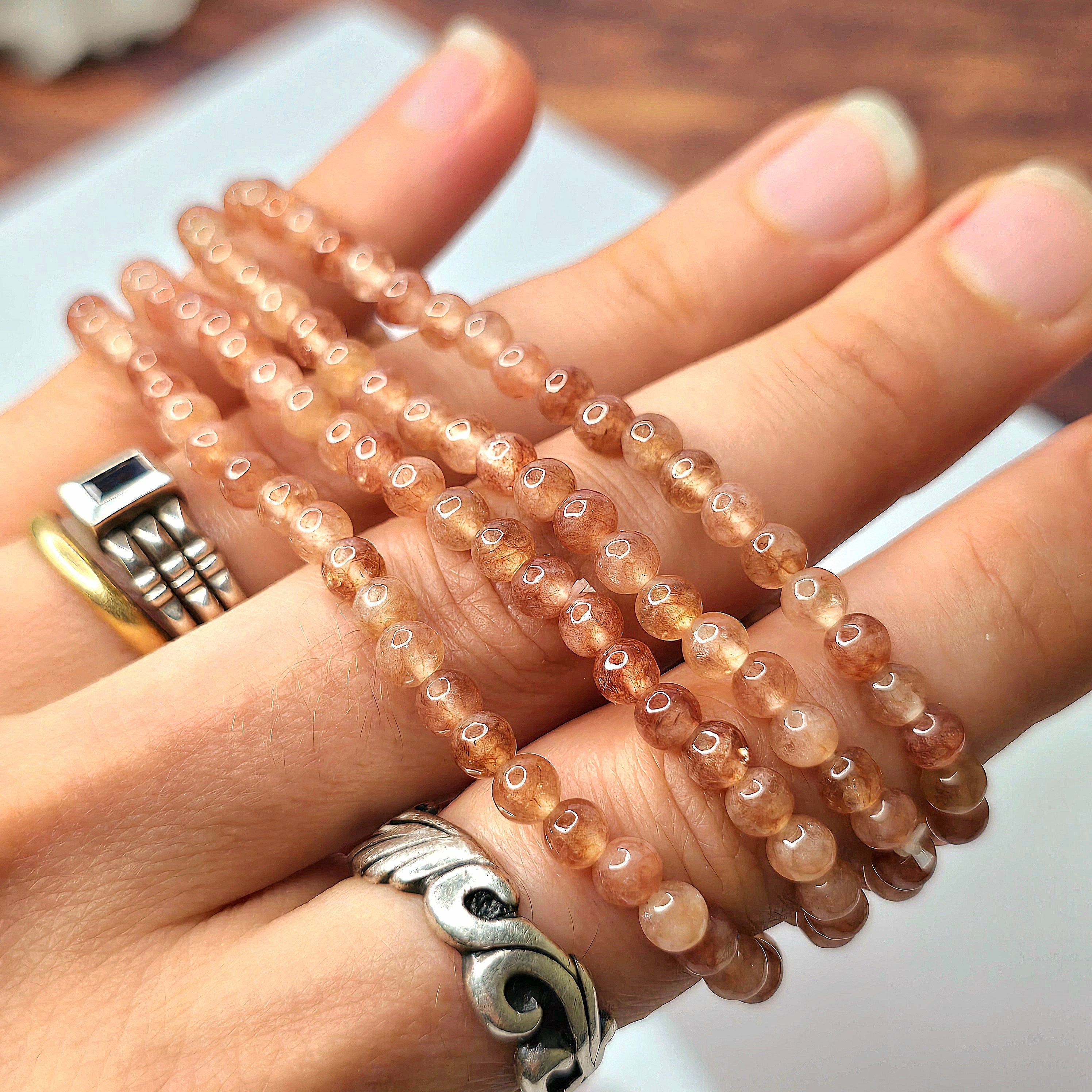 Sunstone Crystal Bracelet, Handmade Gemstone Beaded Bracelet