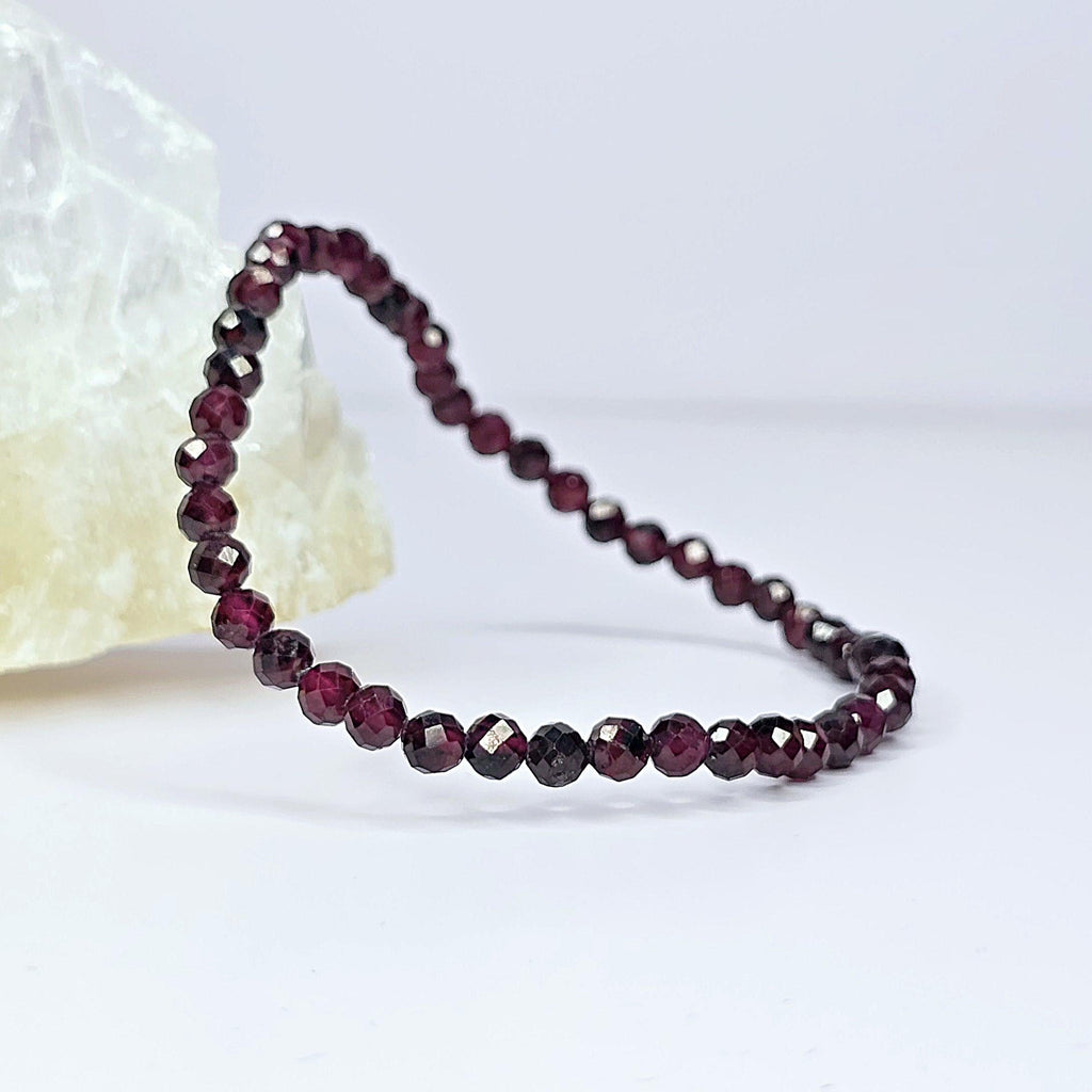 Garnet Crystal Beaded Bracelet: 4mm Faceted Beads