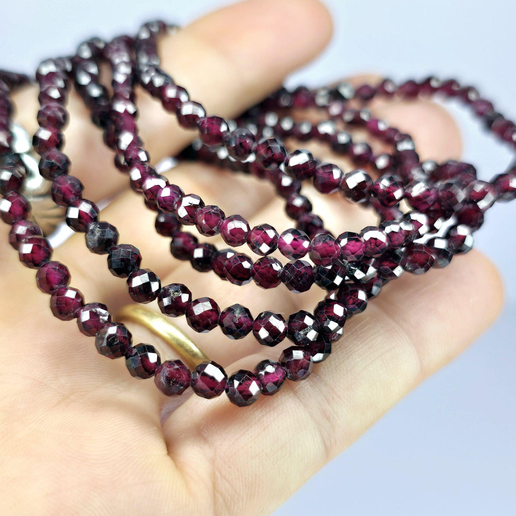 Garnet Crystal Beaded Bracelet: 4mm Faceted Beads