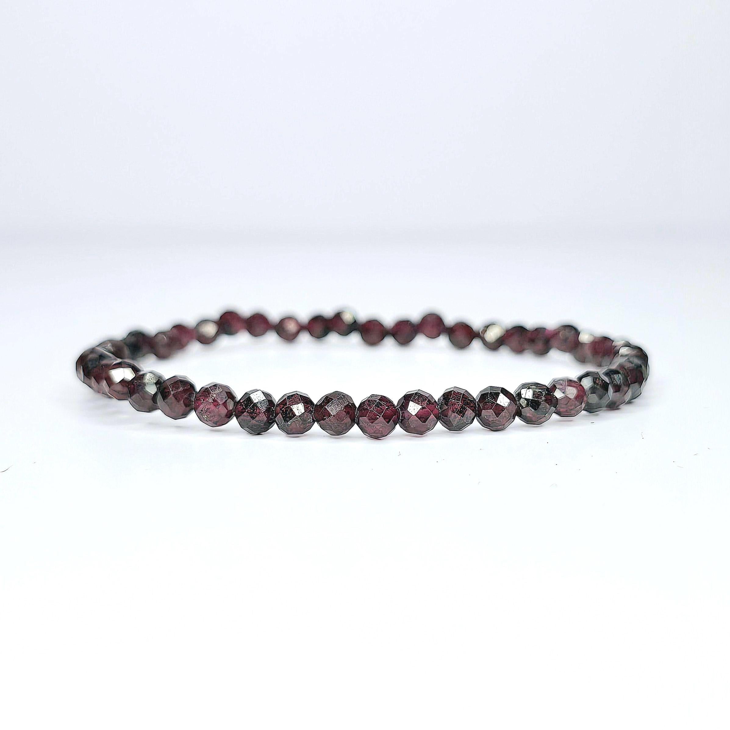 Garnet Crystal Beaded Bracelet: 4mm Faceted Beads