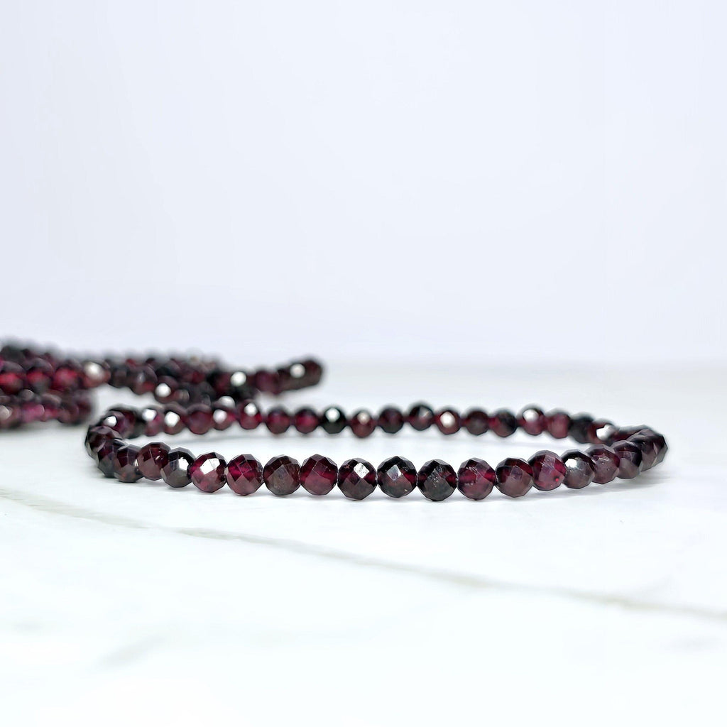 Garnet Crystal Beaded Bracelet: 4mm Faceted Beads