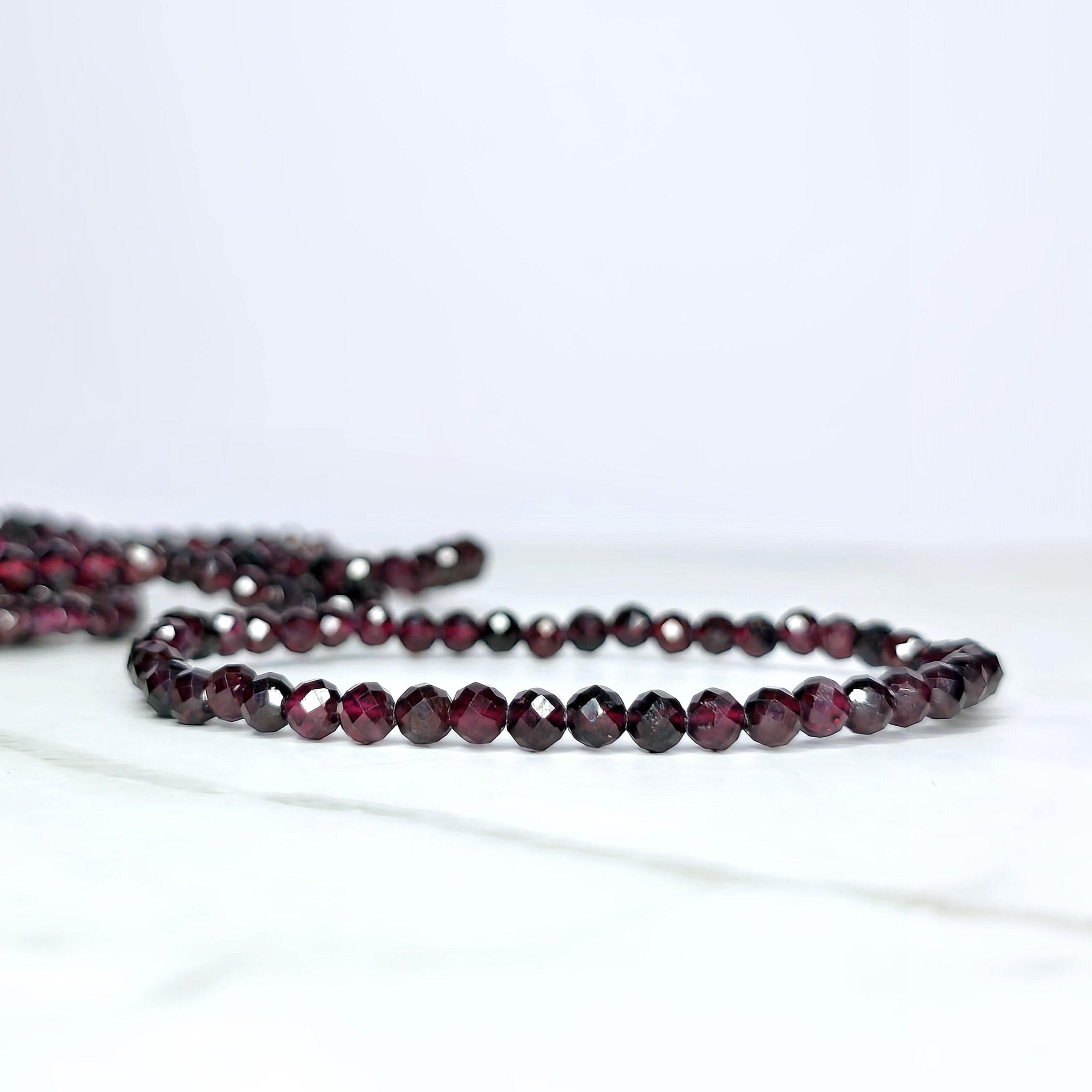 Garnet Crystal Beaded Bracelet: 4mm Faceted Beads