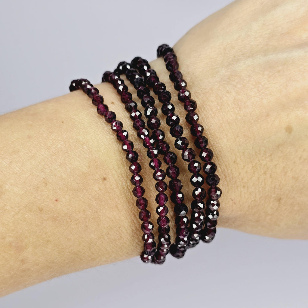 Garnet Crystal Beaded Bracelet: 4mm Faceted Beads