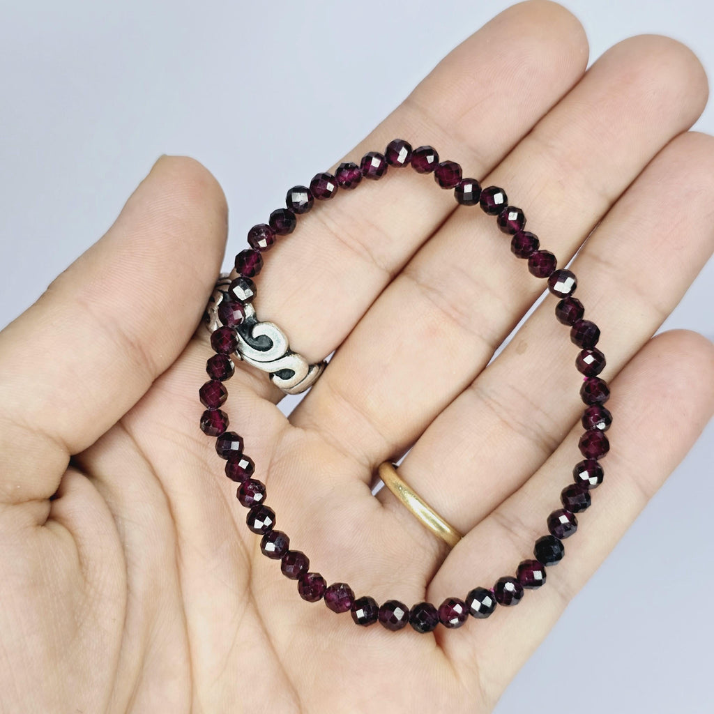 Garnet Crystal Beaded Bracelet: 4mm Faceted Beads
