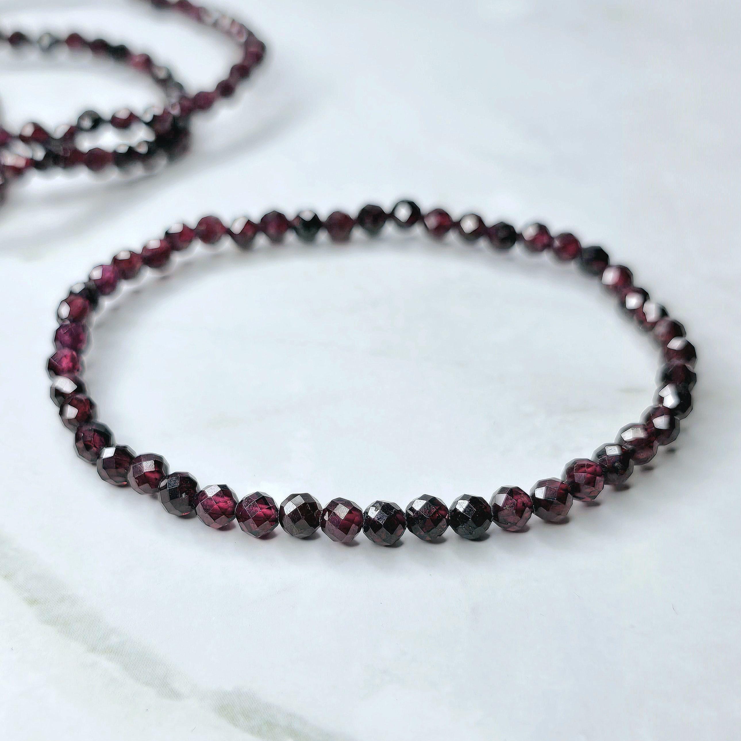 Garnet Crystal Beaded Bracelet: 4mm Faceted Beads