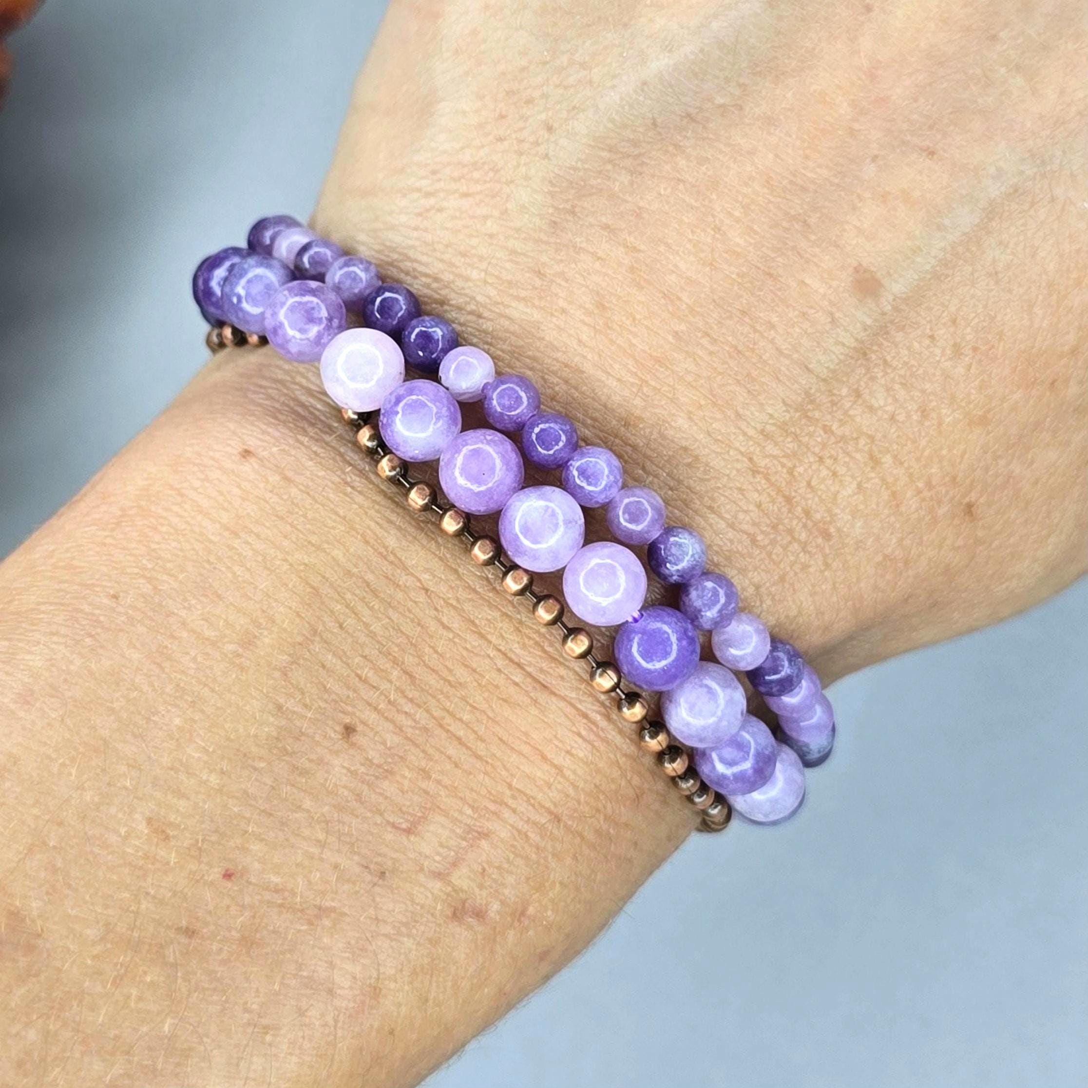 Lepidolite Crystal Bracelet: Handmade Gemstone Beaded Bracelet - #2