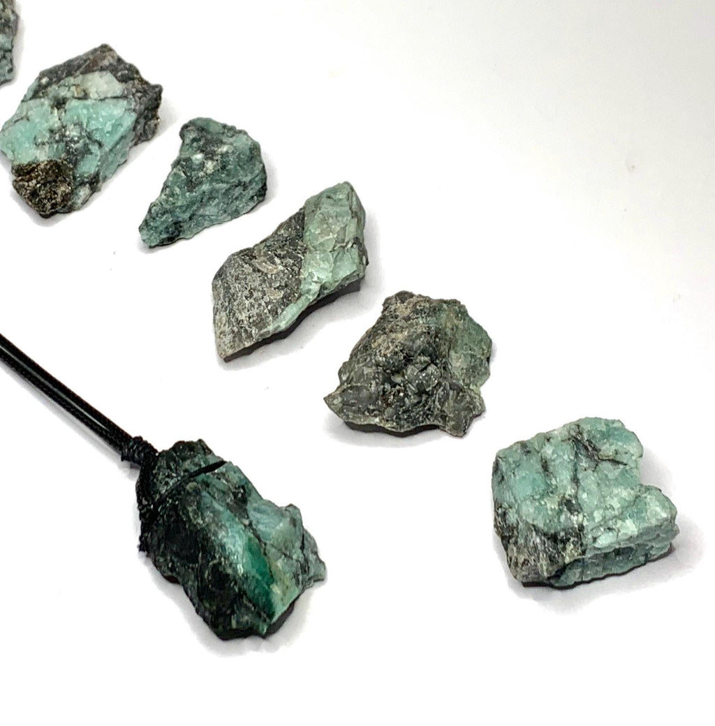 Natural Raw Emerald Pendant Necklace with Adjustable Cord