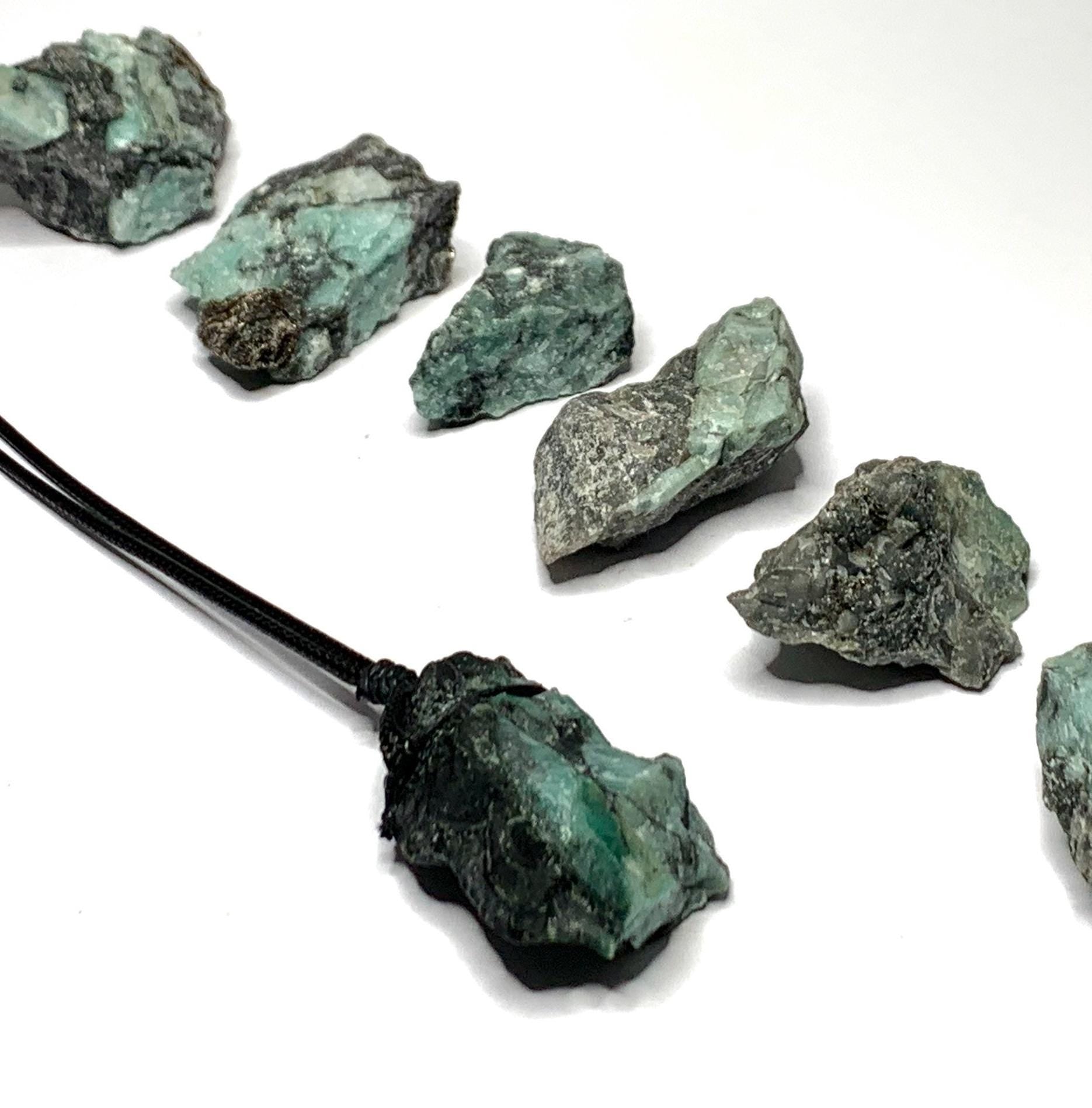 Natural Raw Emerald Pendant Necklace with Adjustable Cord