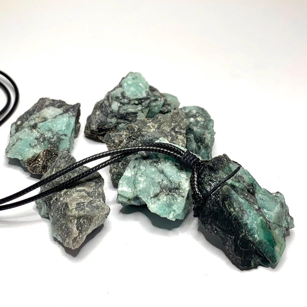 Natural Raw Emerald Pendant Necklace with Adjustable Cord