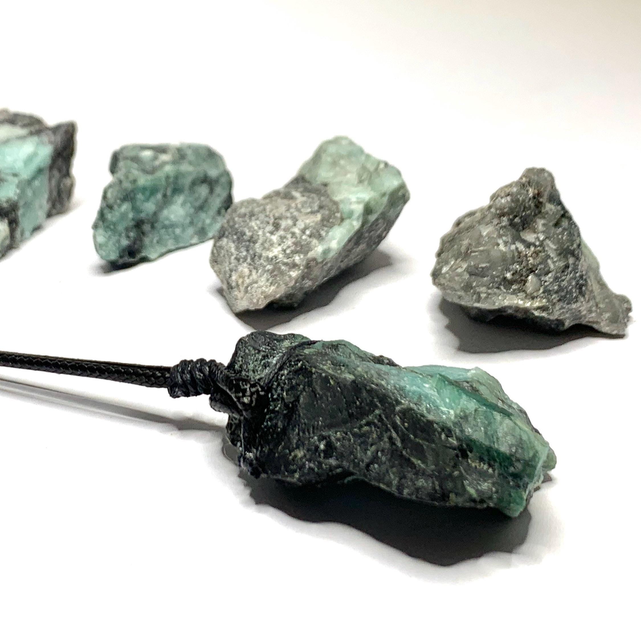 Natural Raw Emerald Pendant Necklace with Adjustable Cord