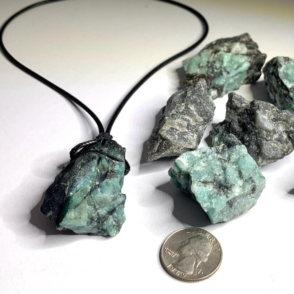 Natural Raw Emerald Pendant Necklace with Adjustable Cord