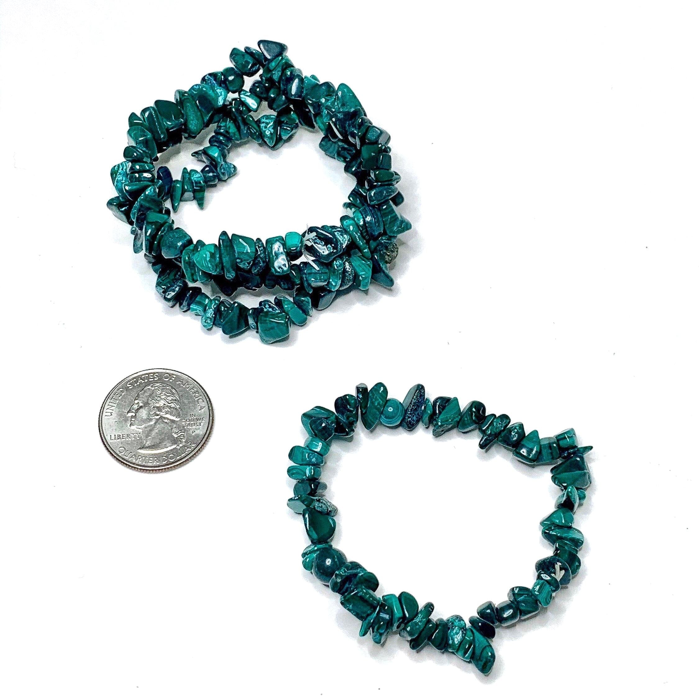 Malachite Crystal Chip Bracelet: Gemstone Beaded Stretch Jewelry
