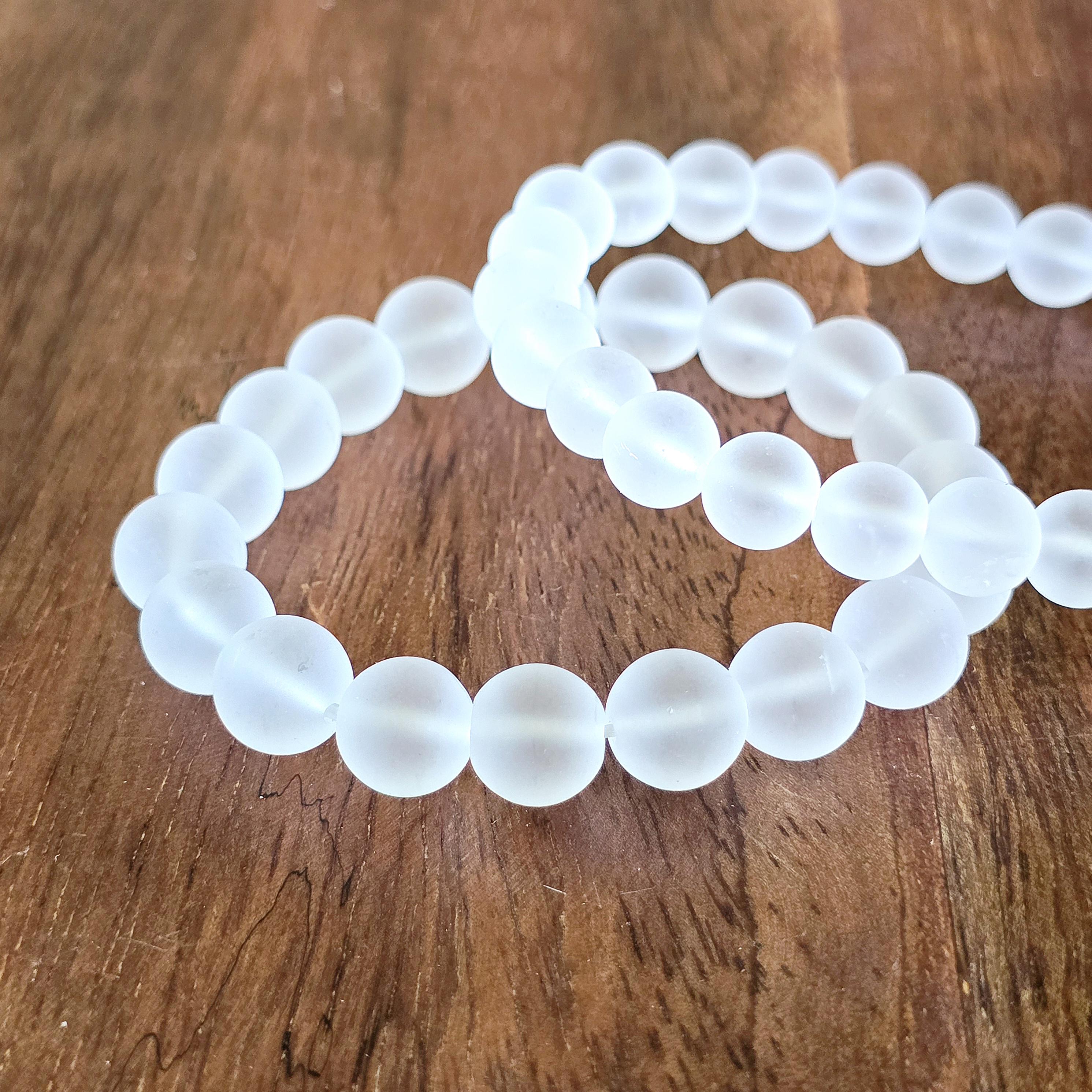 Matte Quartz Crystal Bracelet: Beaded Gemstone Stretch Bracelet