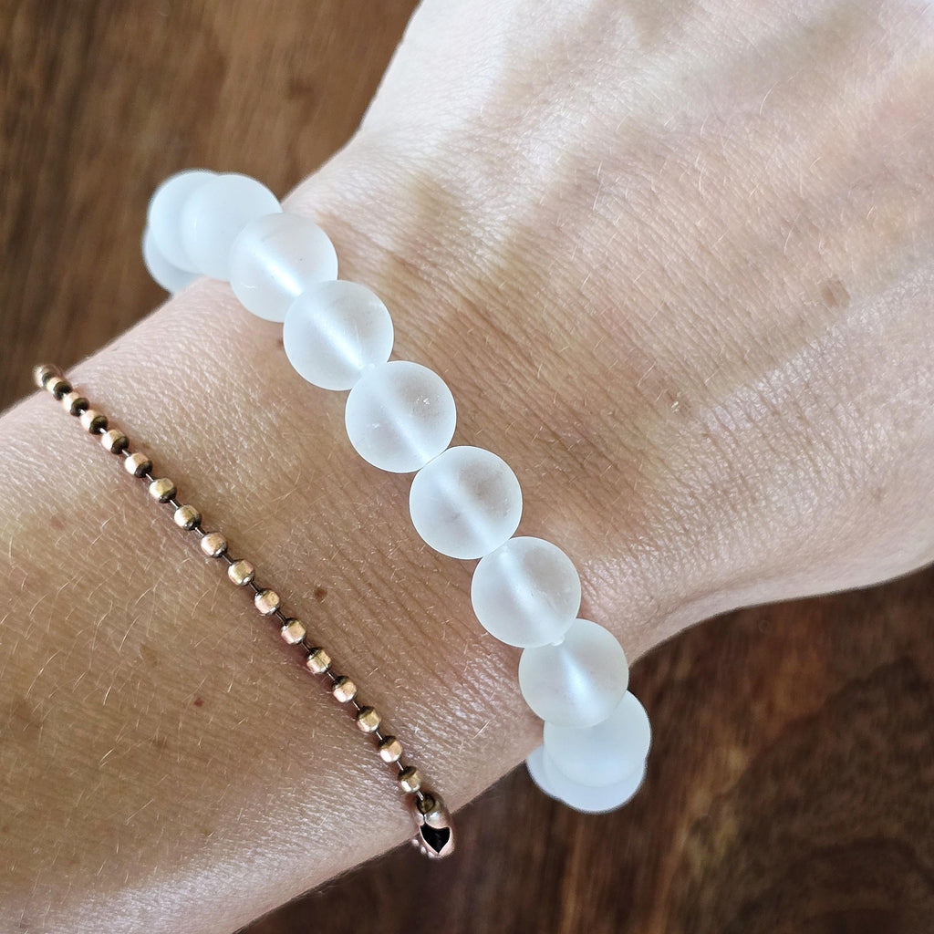 Matte Quartz Crystal Bracelet: Beaded Gemstone Stretch Bracelet