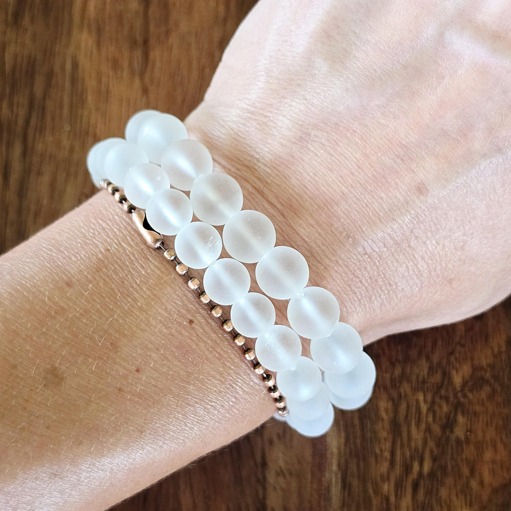 Matte Quartz Crystal Bracelet: Beaded Gemstone Stretch Bracelet