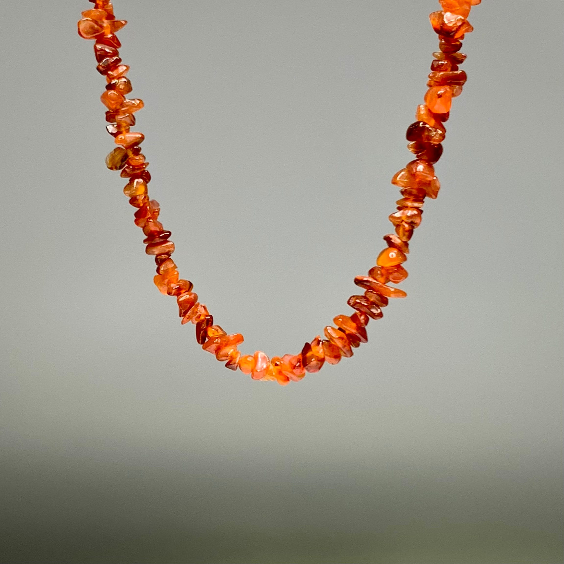 Long Carnelian Crystal Necklace, 36 Inch Gemstone Chips Necklace