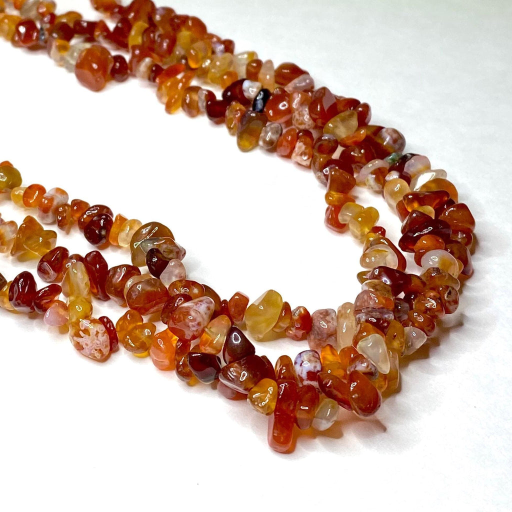 Long Carnelian Crystal Necklace, 36 Inch Gemstone Chips Necklace