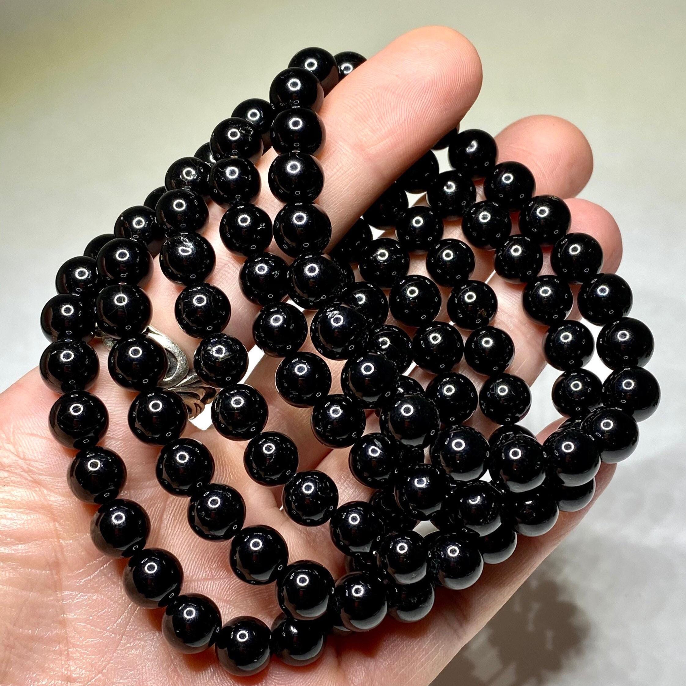 Black Tourmaline Crystal Bracelet - Handmade Gemstone Beaded Bracelet 4mm, 6mm, 8mm