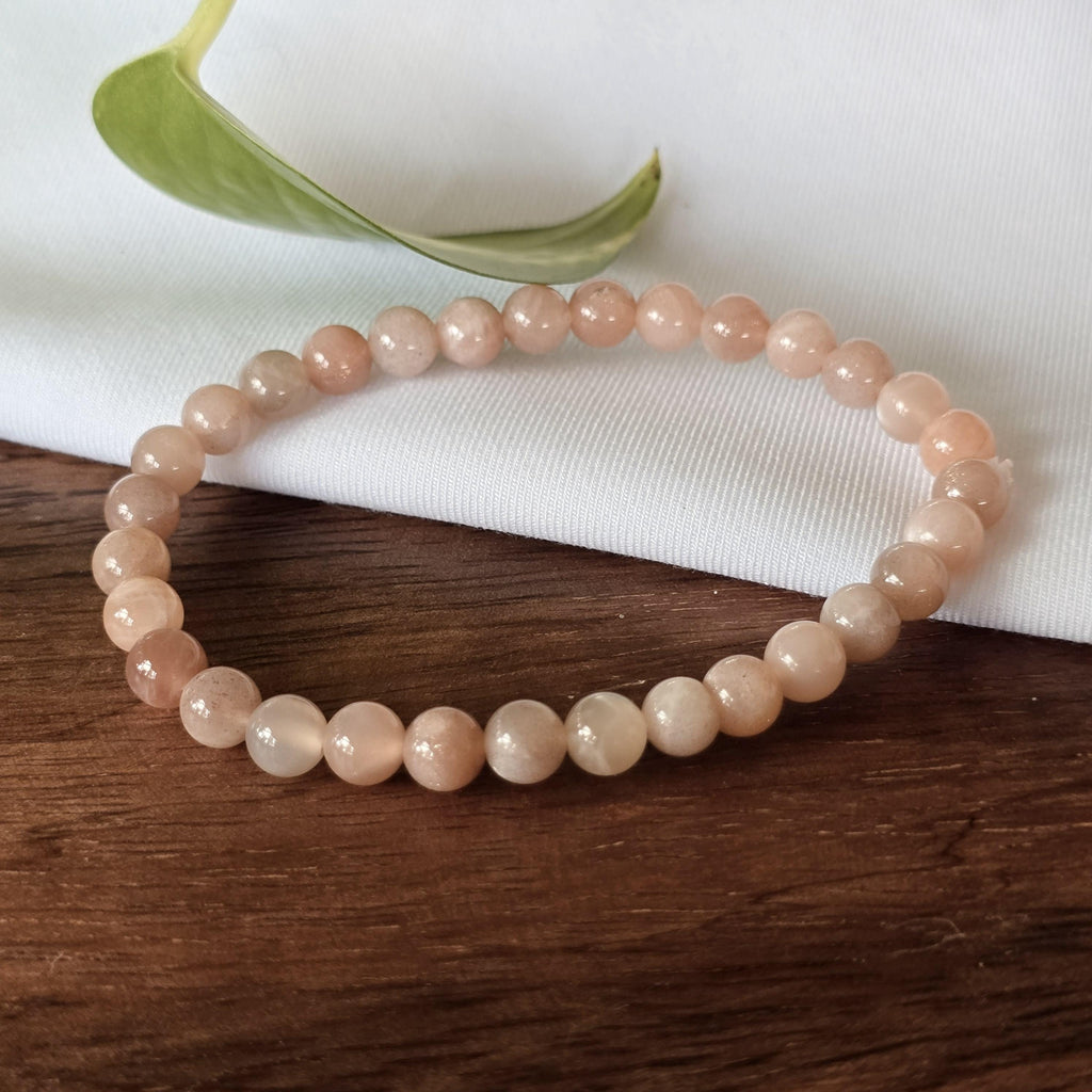 Peach Moonstone Crystal Bracelet, Handmade 6mm Beaded Bracelet