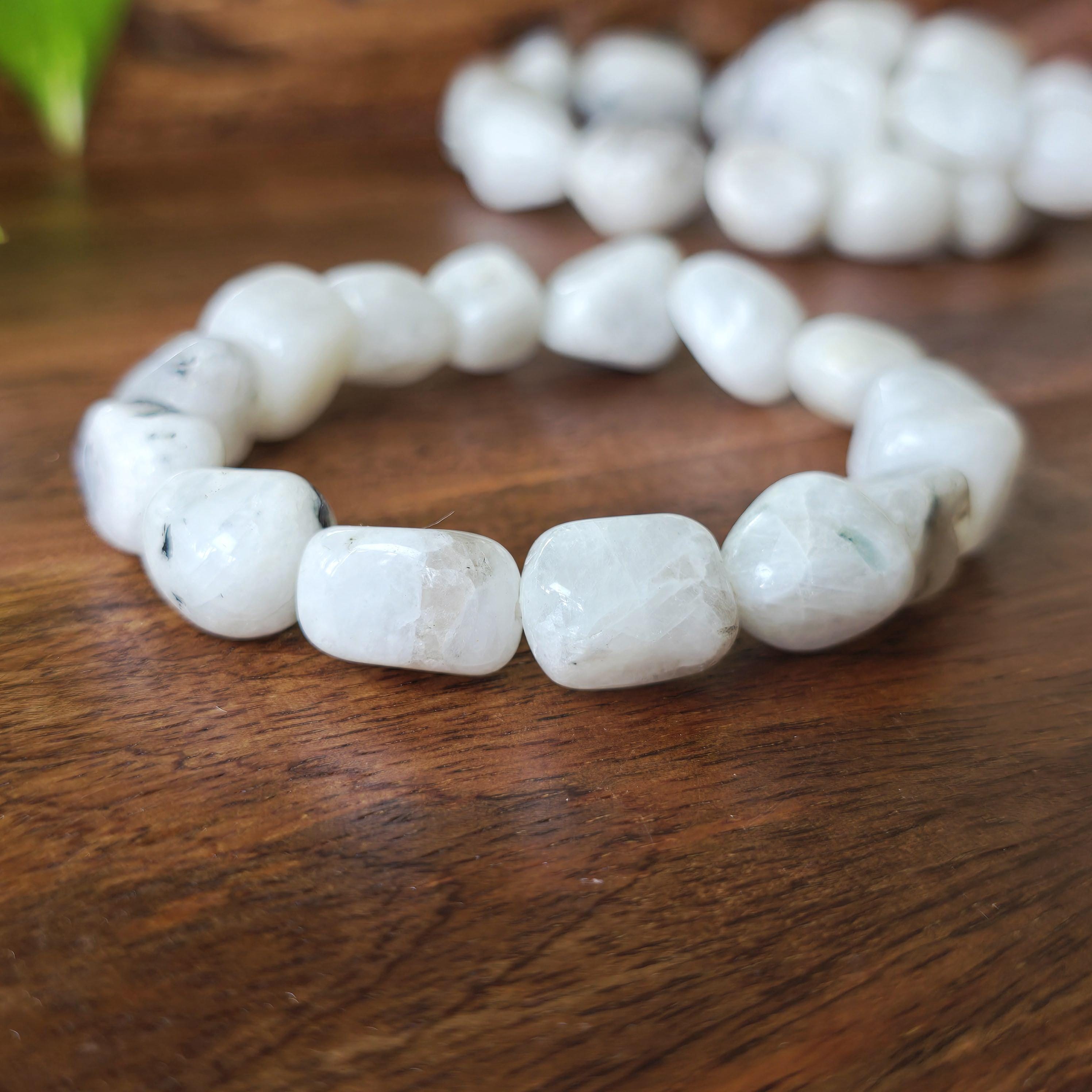 Rainbow Moonstone Crystal Bracelet, Large Handmade Tumbled Bracelet