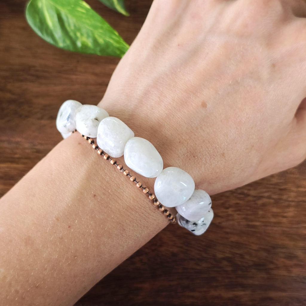 Rainbow Moonstone Crystal Bracelet, Large Handmade Tumbled Bracelet