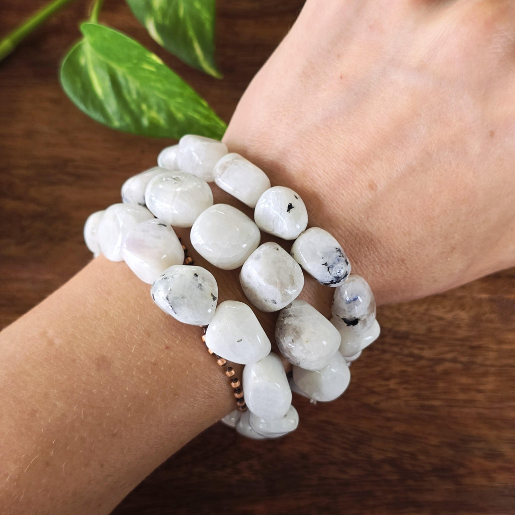 Rainbow Moonstone Crystal Bracelet, Large Handmade Tumbled Bracelet
