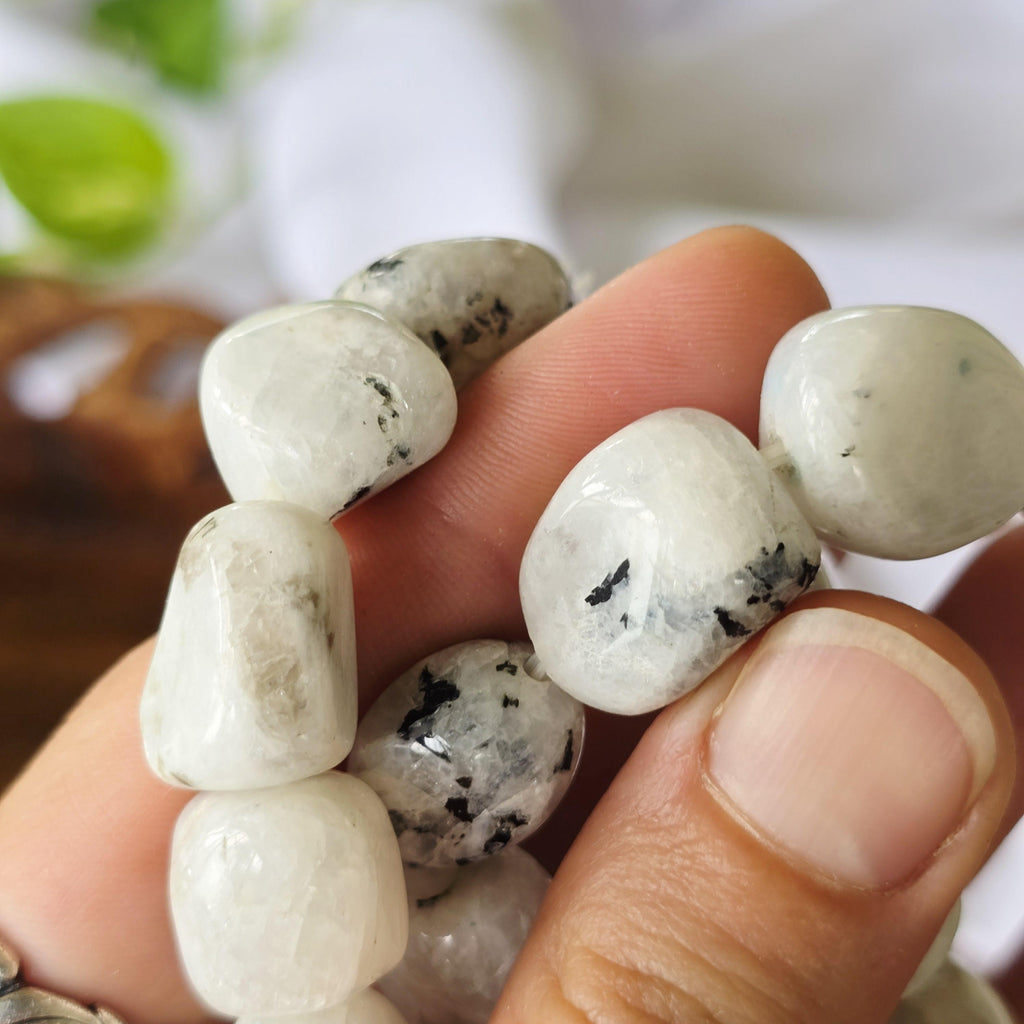 Rainbow Moonstone Crystal Bracelet, Large Handmade Tumbled Bracelet