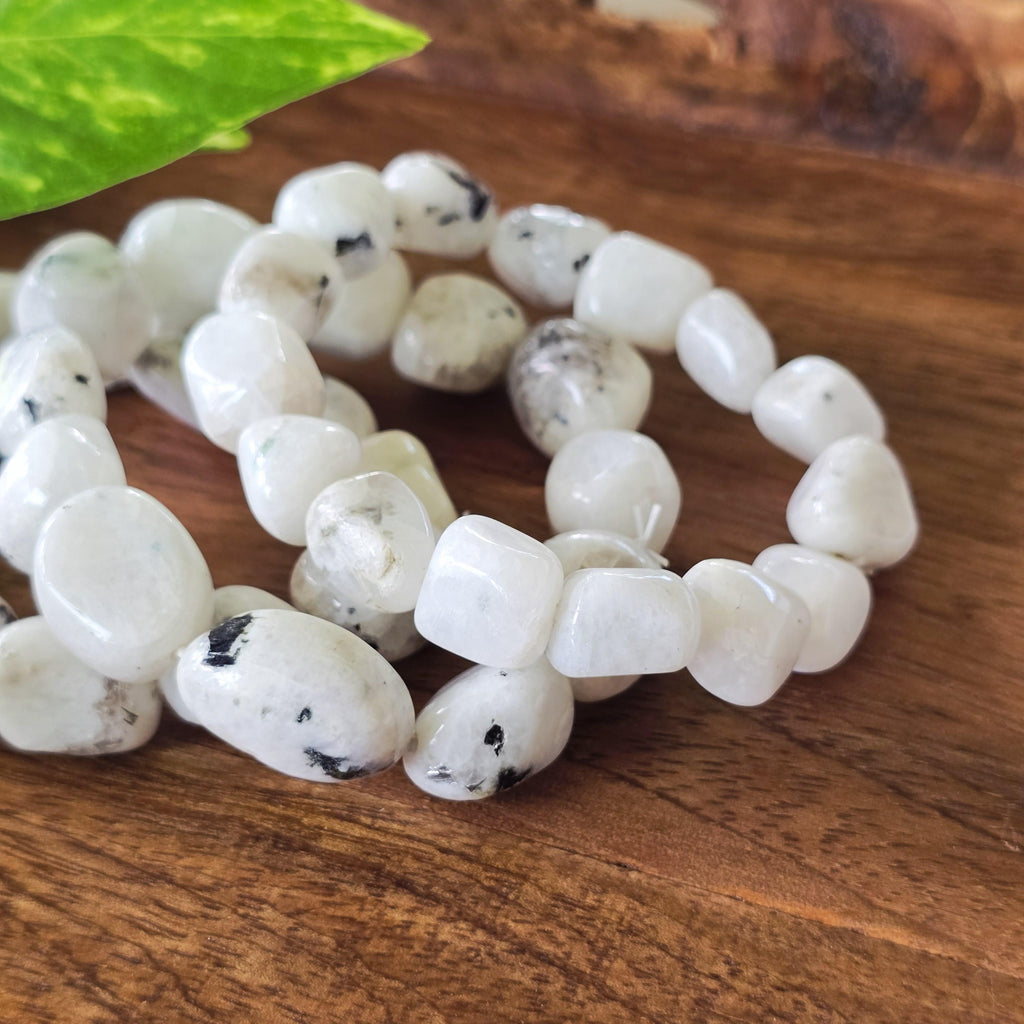 Rainbow Moonstone Crystal Bracelet, Large Handmade Tumbled Bracelet