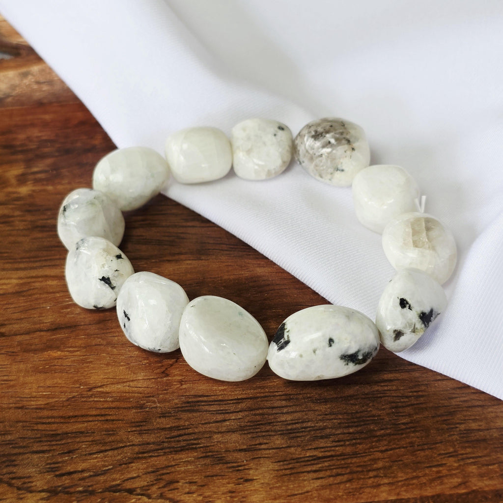 Rainbow Moonstone Crystal Bracelet, Large Handmade Tumbled Bracelet