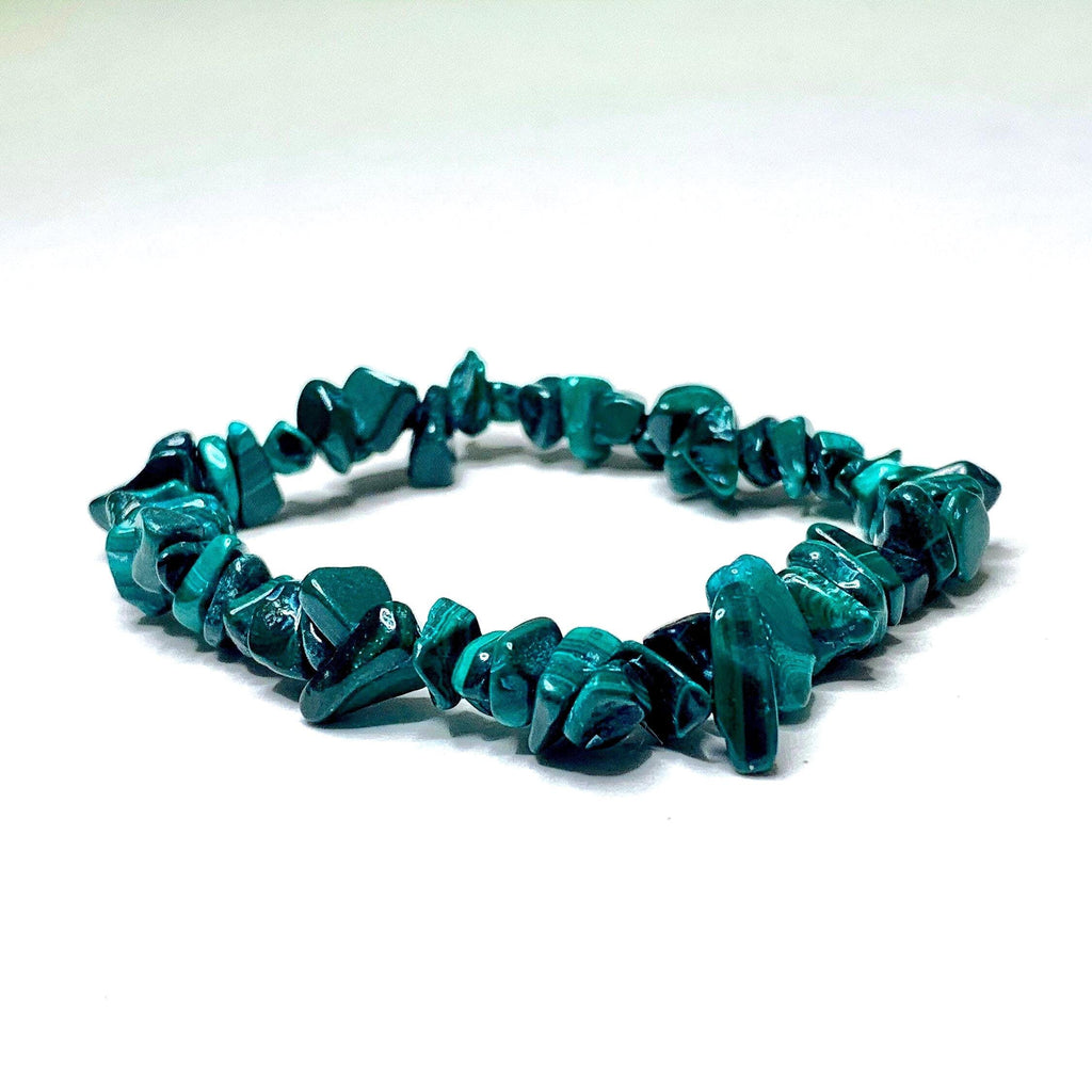 Malachite Crystal Chip Bracelet: Gemstone Beaded Stretch Jewelry