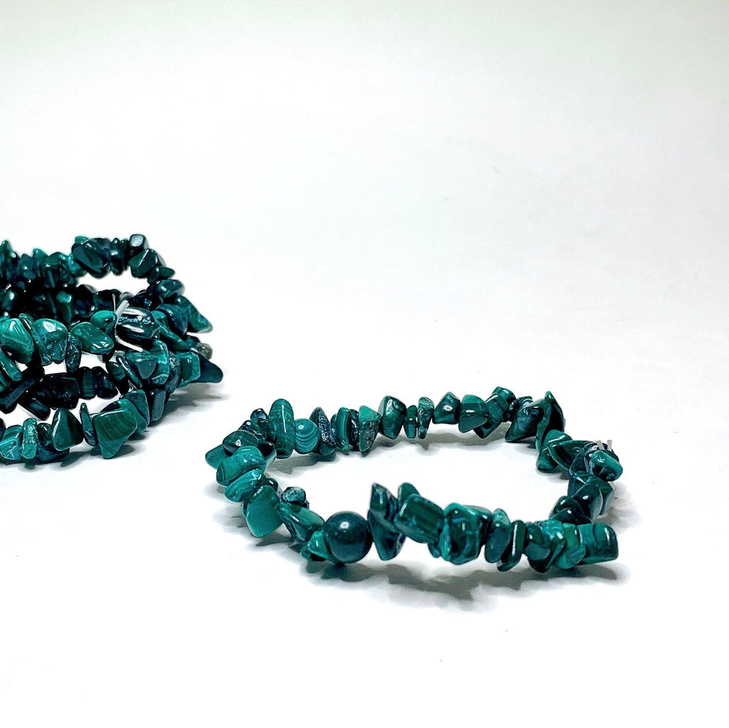 Malachite Crystal Chip Bracelet: Gemstone Beaded Stretch Jewelry